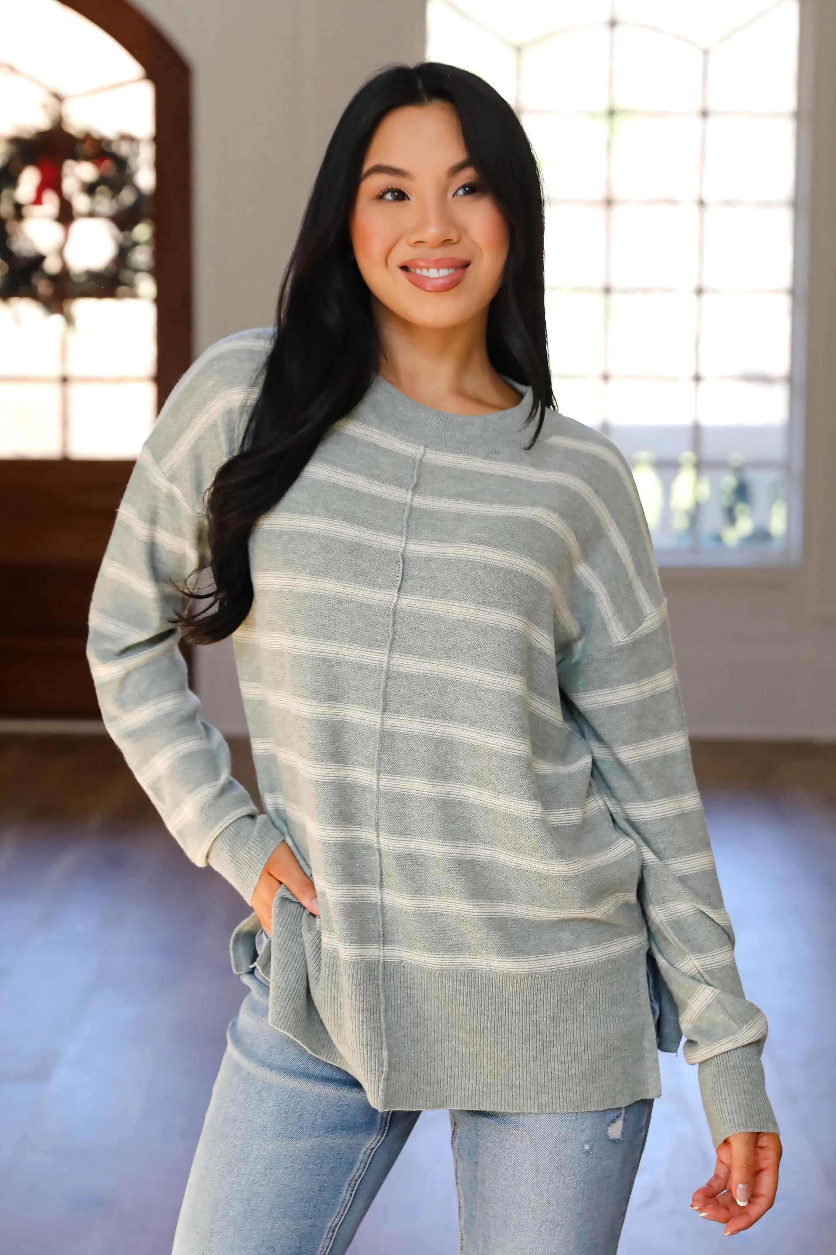 FINAL SALE - Adorable Simplicity Striped Lightweight Knit Sweater - DOORBUSTER