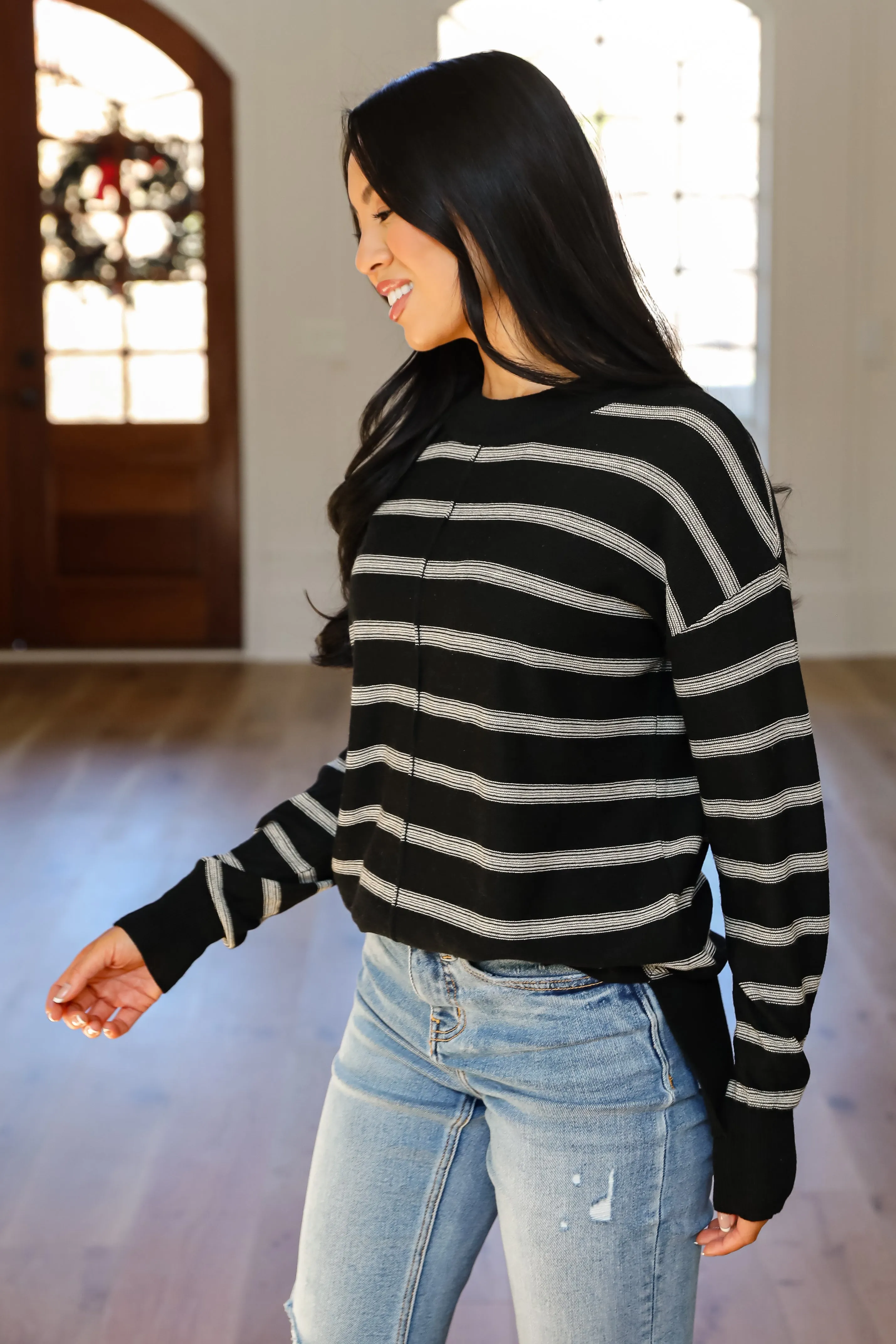 FINAL SALE - Adorable Simplicity Striped Lightweight Knit Sweater - DOORBUSTER