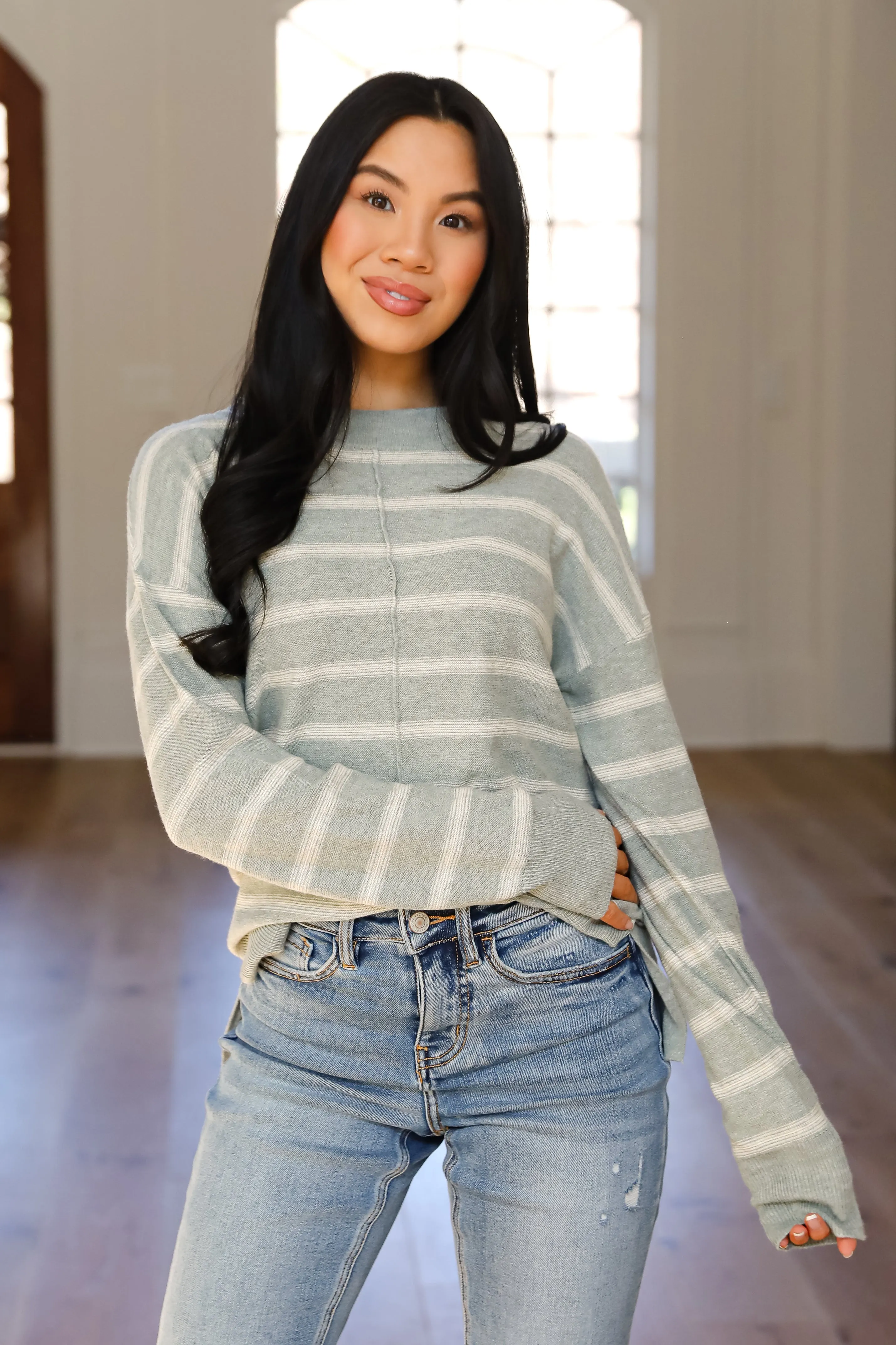 FINAL SALE - Adorable Simplicity Striped Lightweight Knit Sweater - DOORBUSTER