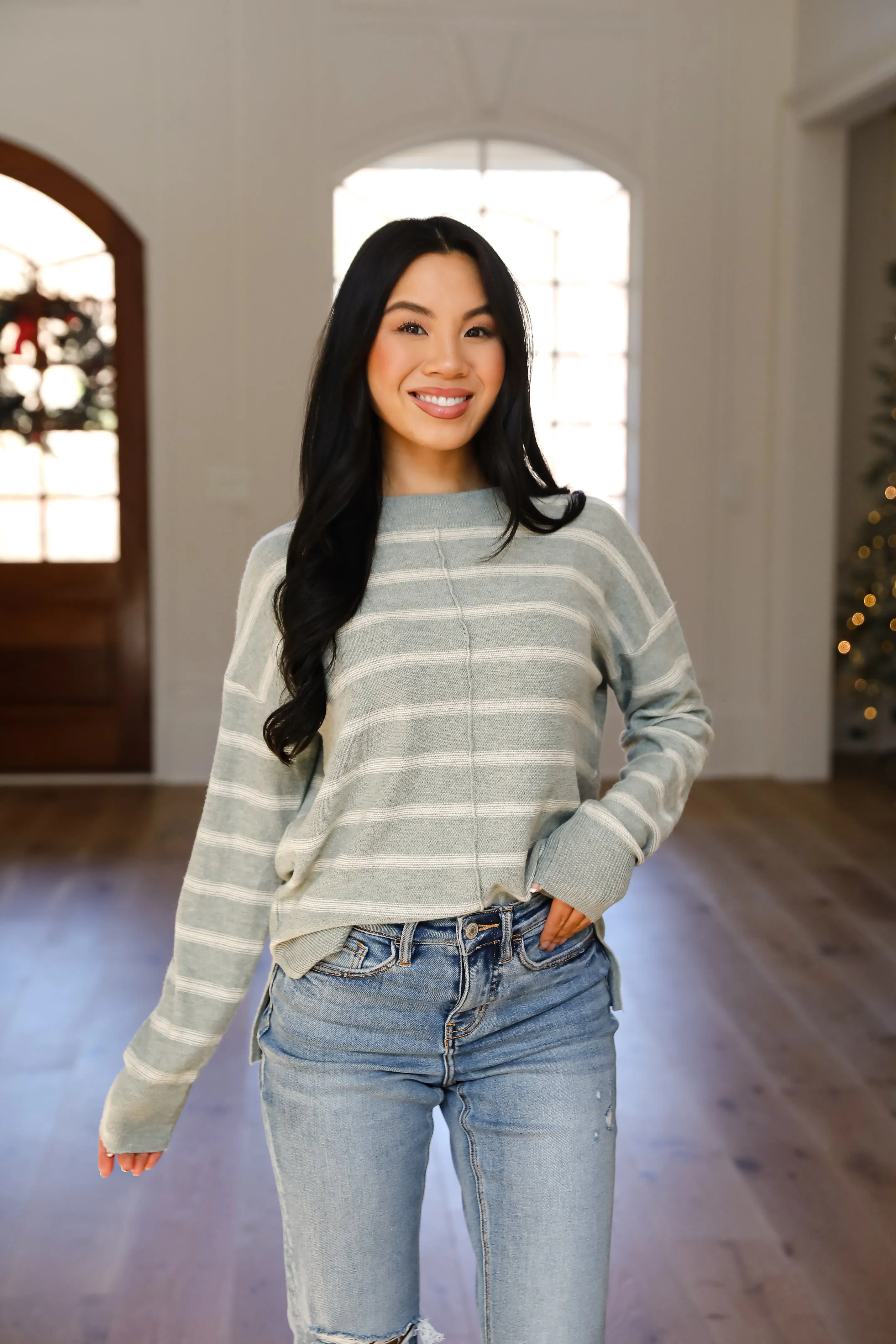 FINAL SALE - Adorable Simplicity Striped Lightweight Knit Sweater - DOORBUSTER