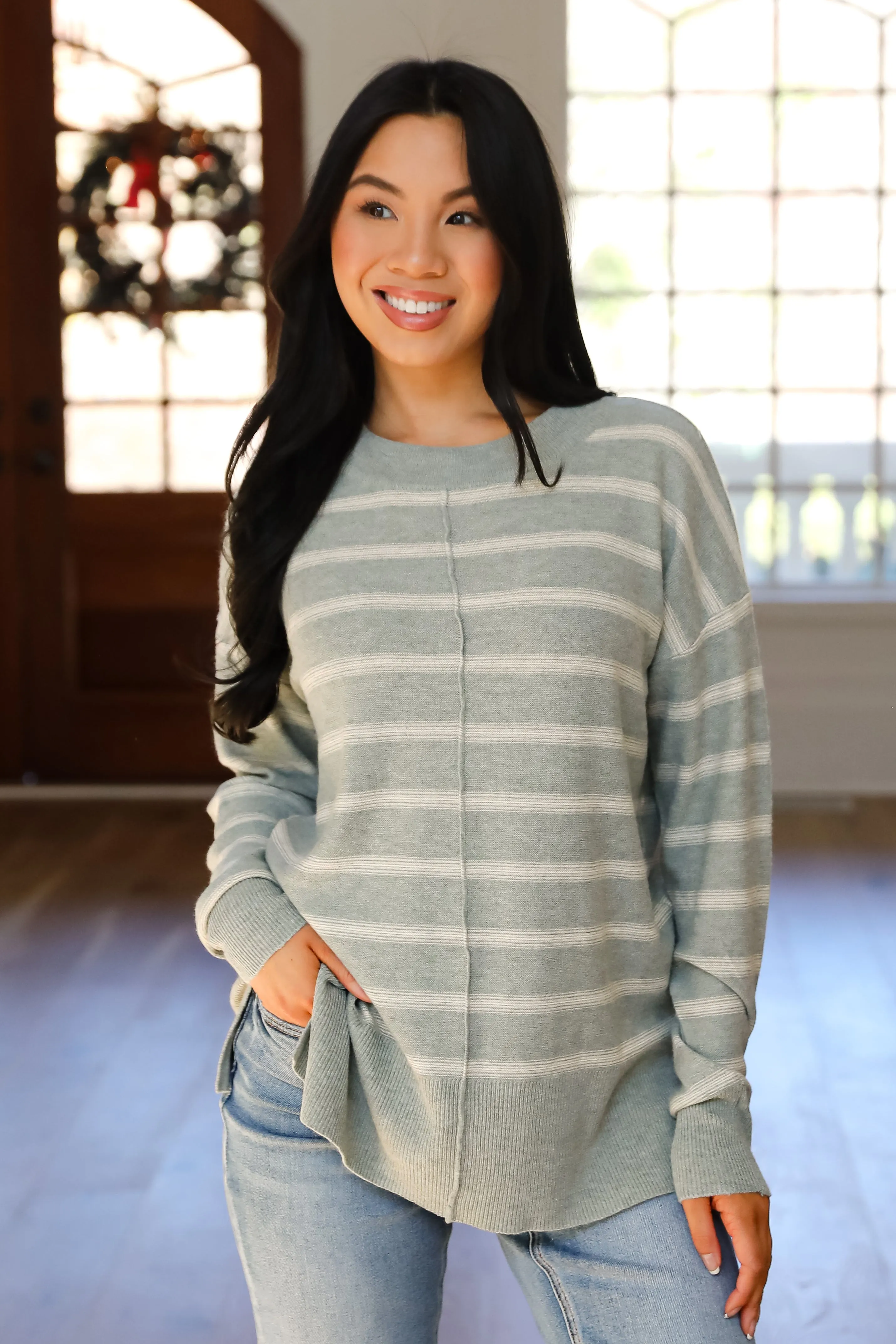 FINAL SALE - Adorable Simplicity Striped Lightweight Knit Sweater - DOORBUSTER