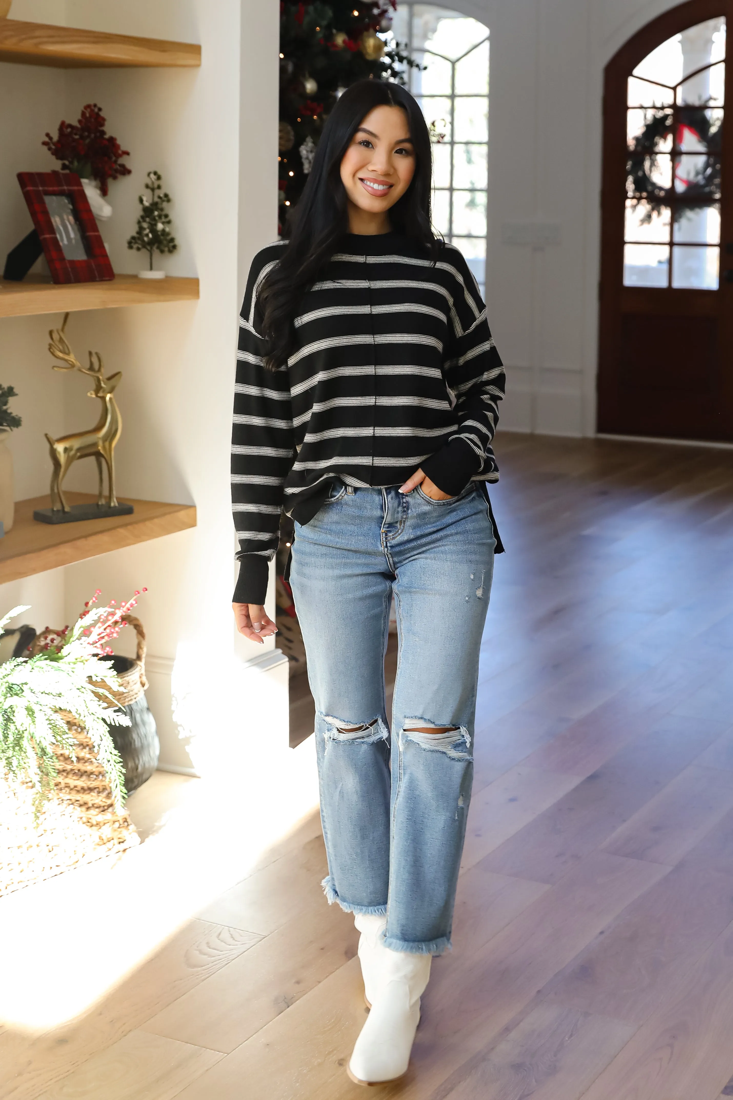 FINAL SALE - Adorable Simplicity Striped Lightweight Knit Sweater - DOORBUSTER