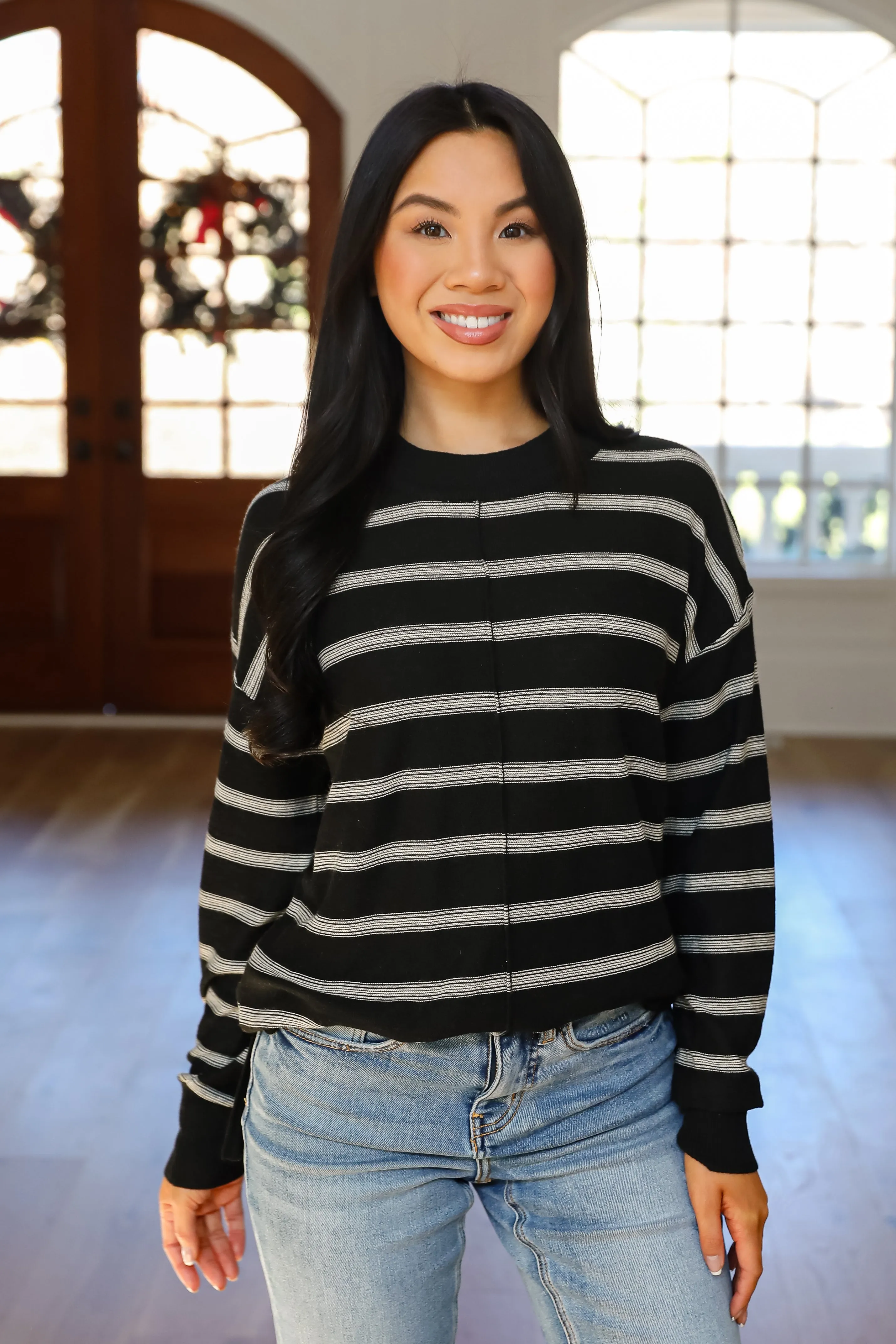 FINAL SALE - Adorable Simplicity Striped Lightweight Knit Sweater - DOORBUSTER