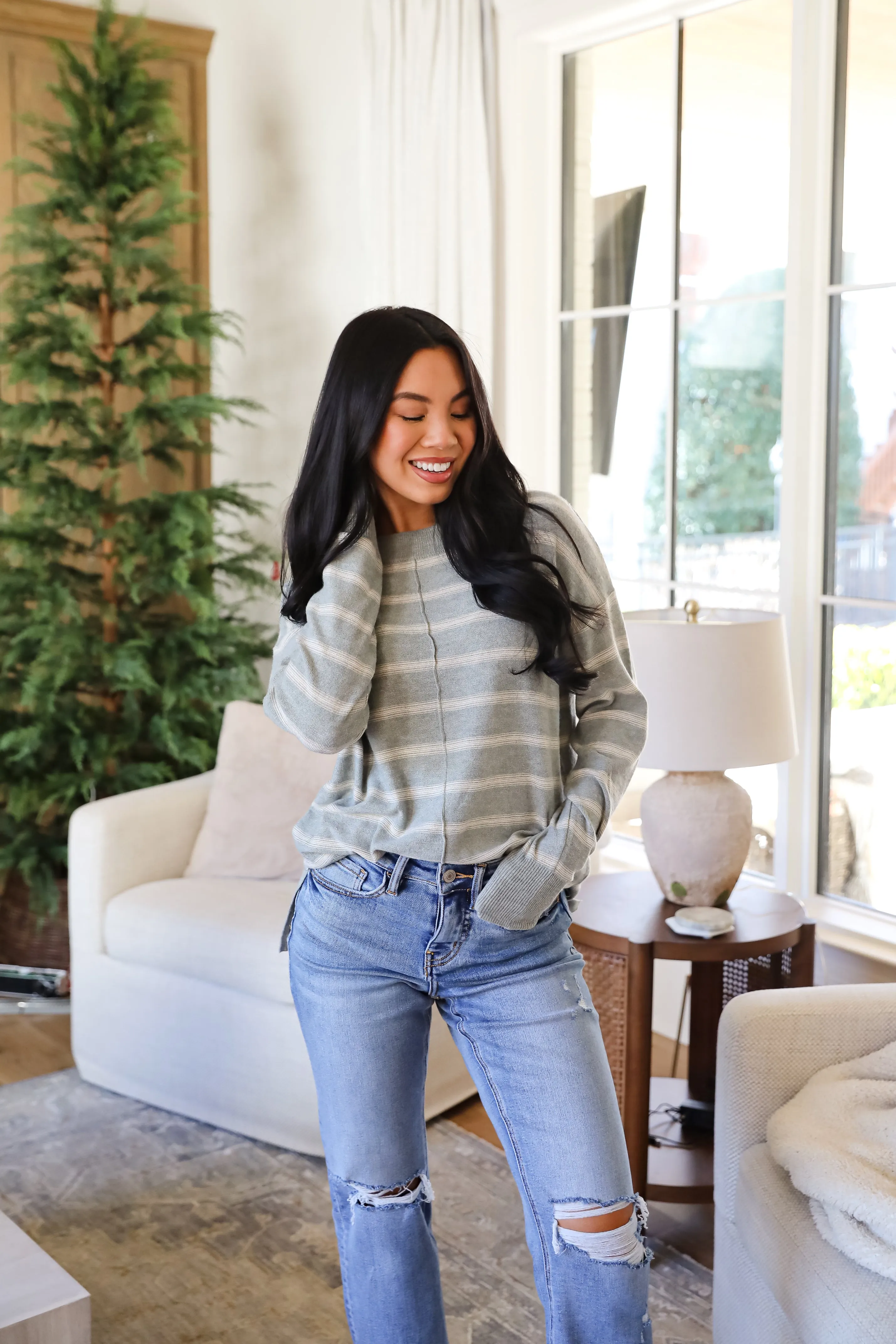FINAL SALE - Adorable Simplicity Striped Lightweight Knit Sweater - DOORBUSTER