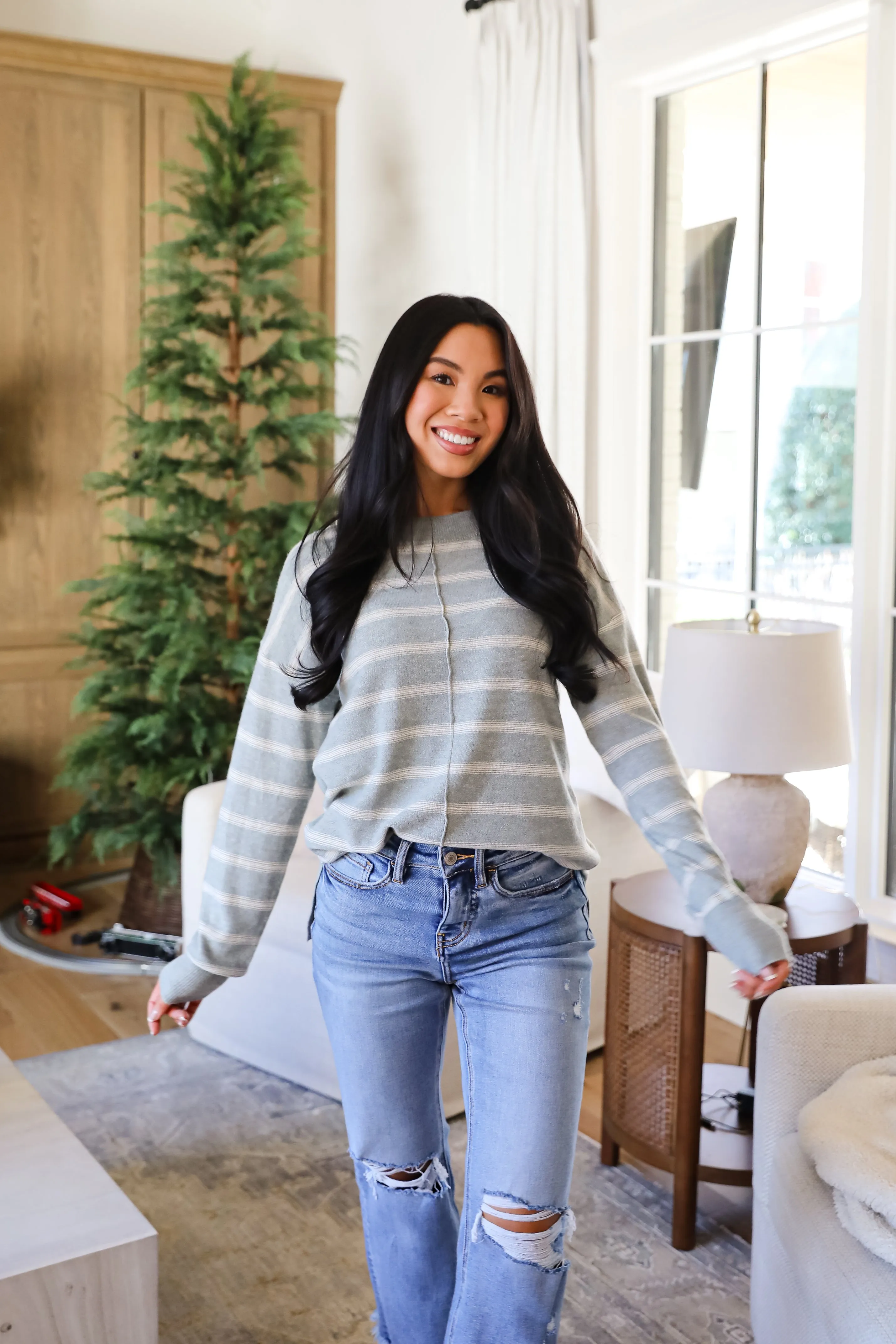FINAL SALE - Adorable Simplicity Striped Lightweight Knit Sweater - DOORBUSTER