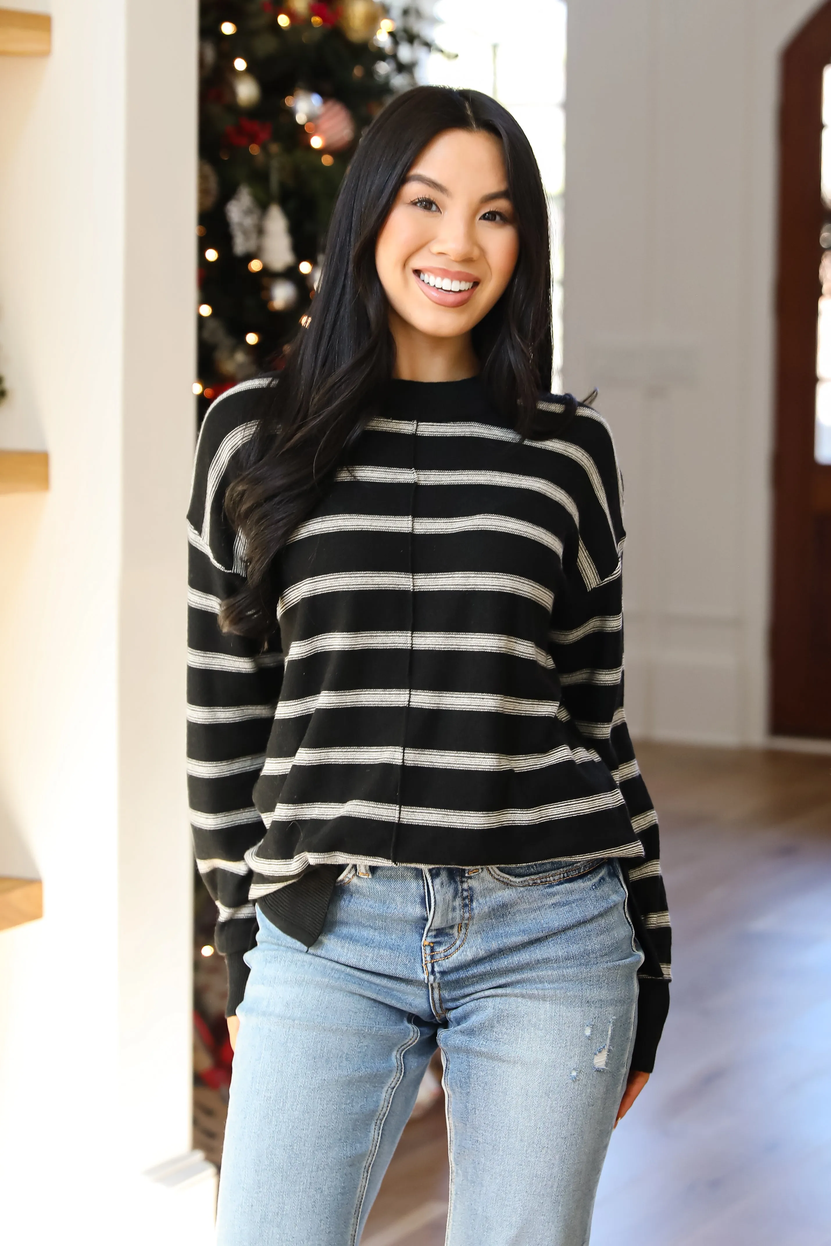 FINAL SALE - Adorable Simplicity Striped Lightweight Knit Sweater - DOORBUSTER
