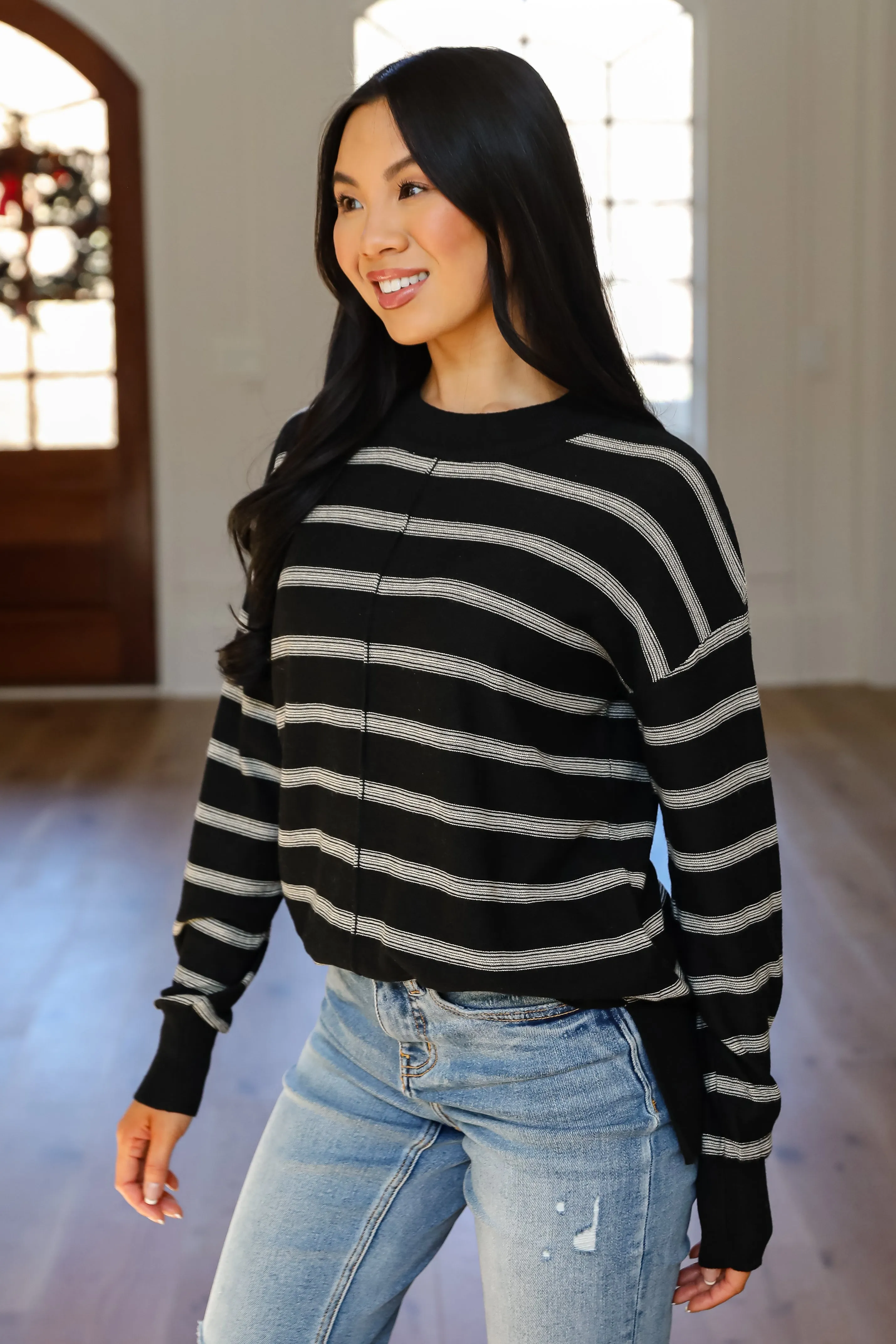 FINAL SALE - Adorable Simplicity Striped Lightweight Knit Sweater - DOORBUSTER