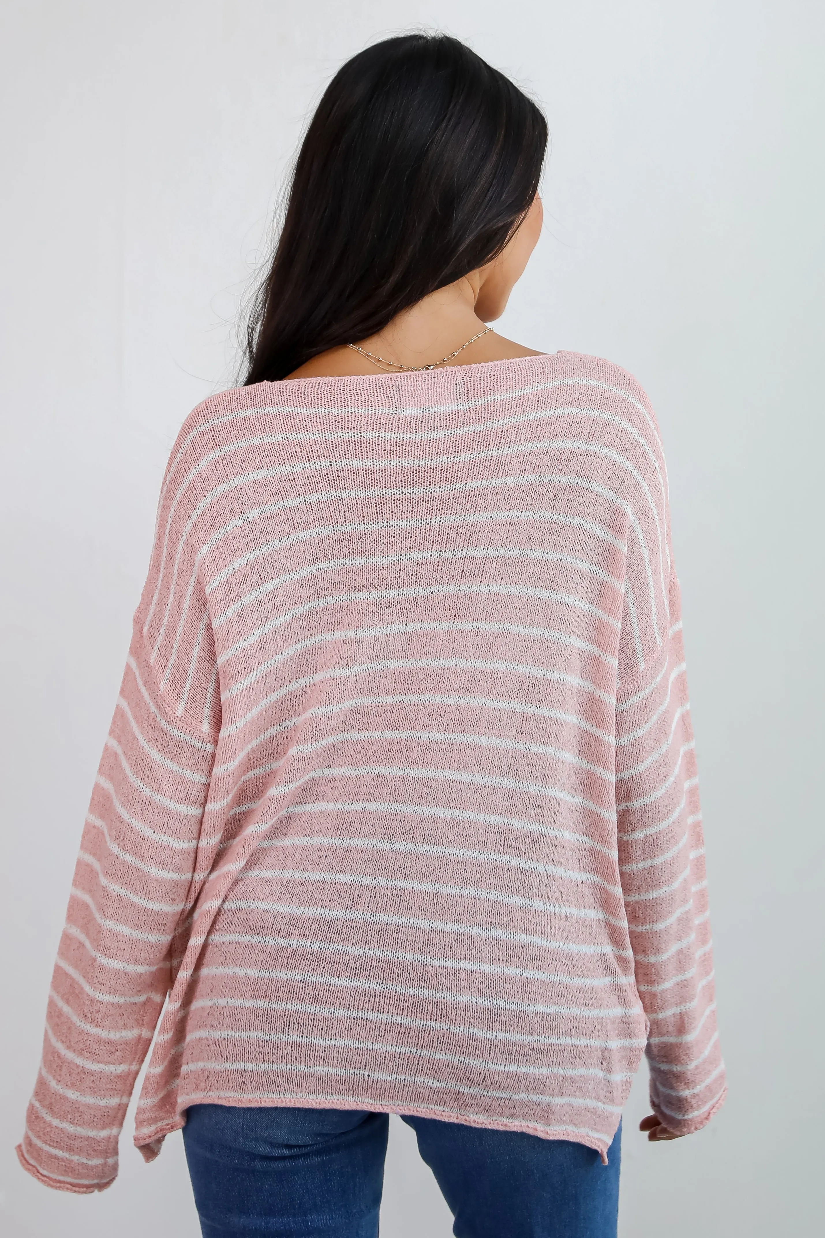 FINAL SALE - Autumn Favorite Blush Striped Lightweight Knit Sweater
