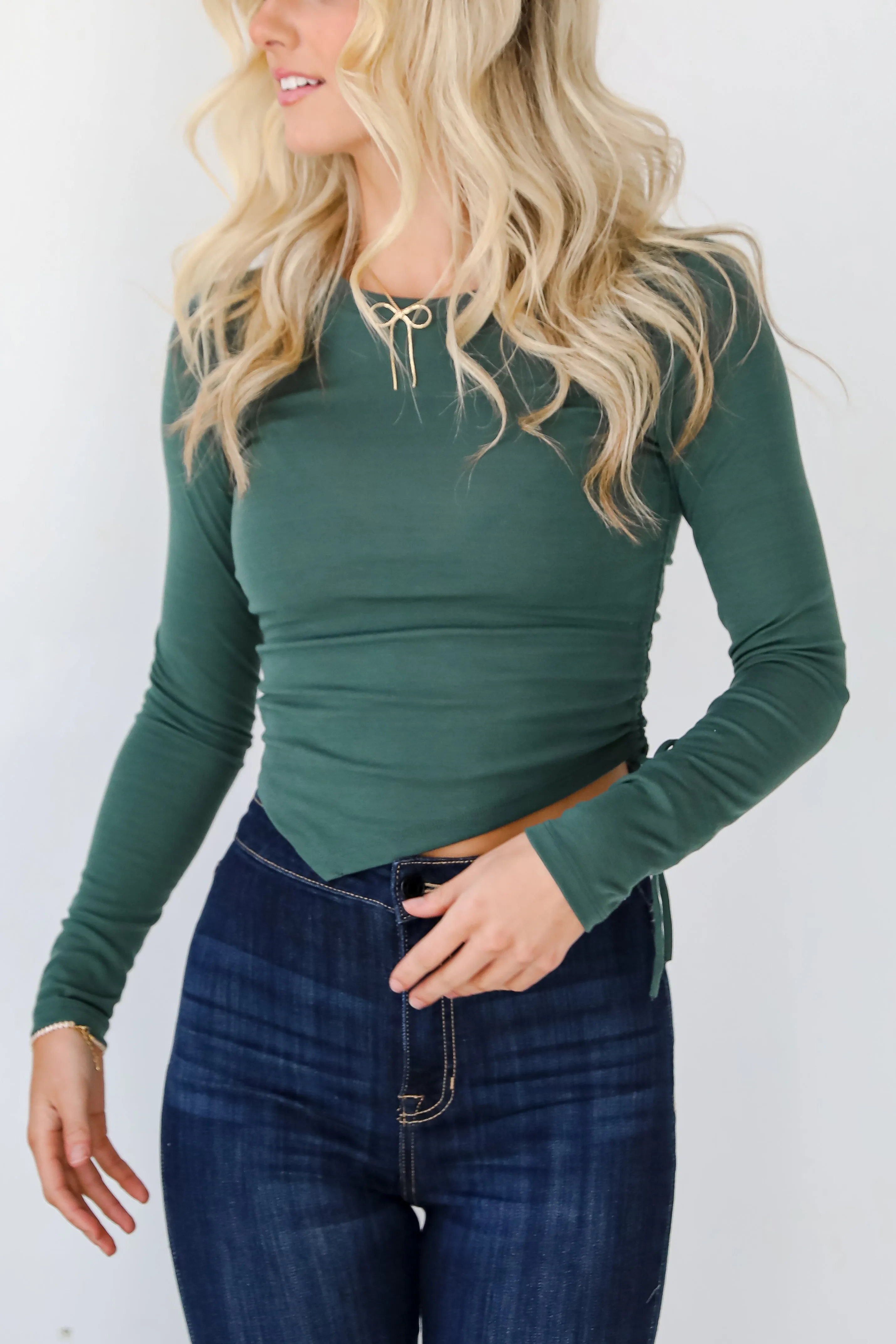 FINAL SALE - Bold Entrance Hunter Green Ruched Asymmetrical Top