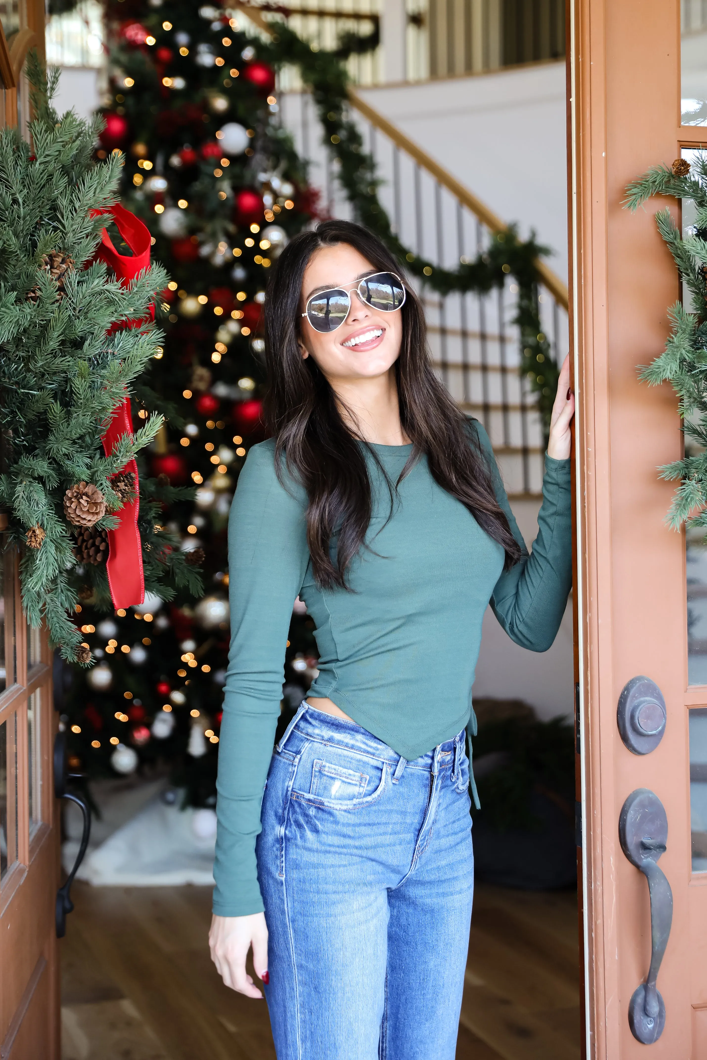FINAL SALE - Bold Entrance Hunter Green Ruched Asymmetrical Top