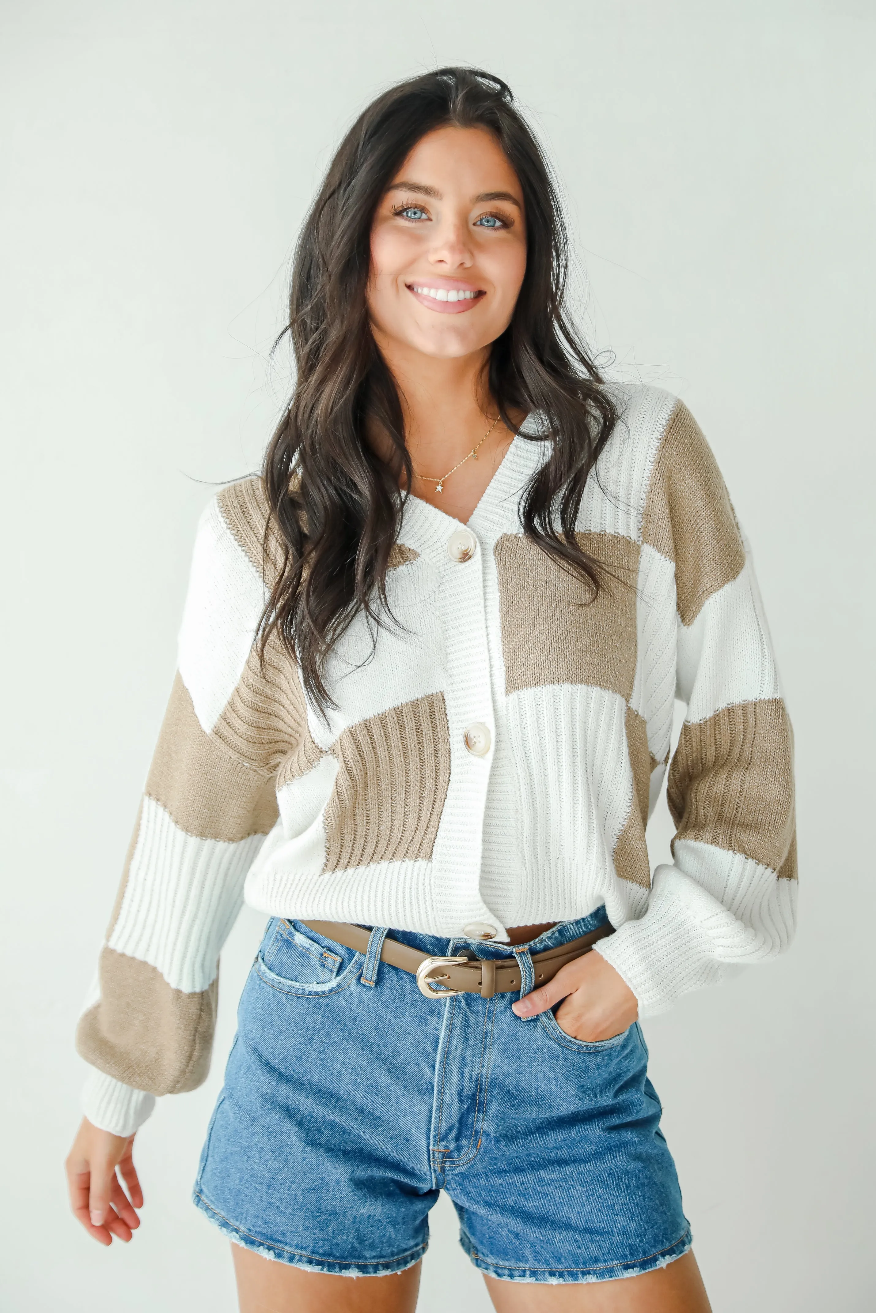 FINAL SALE - Carefree Agenda Ivory Checkered Sweater Cardigan