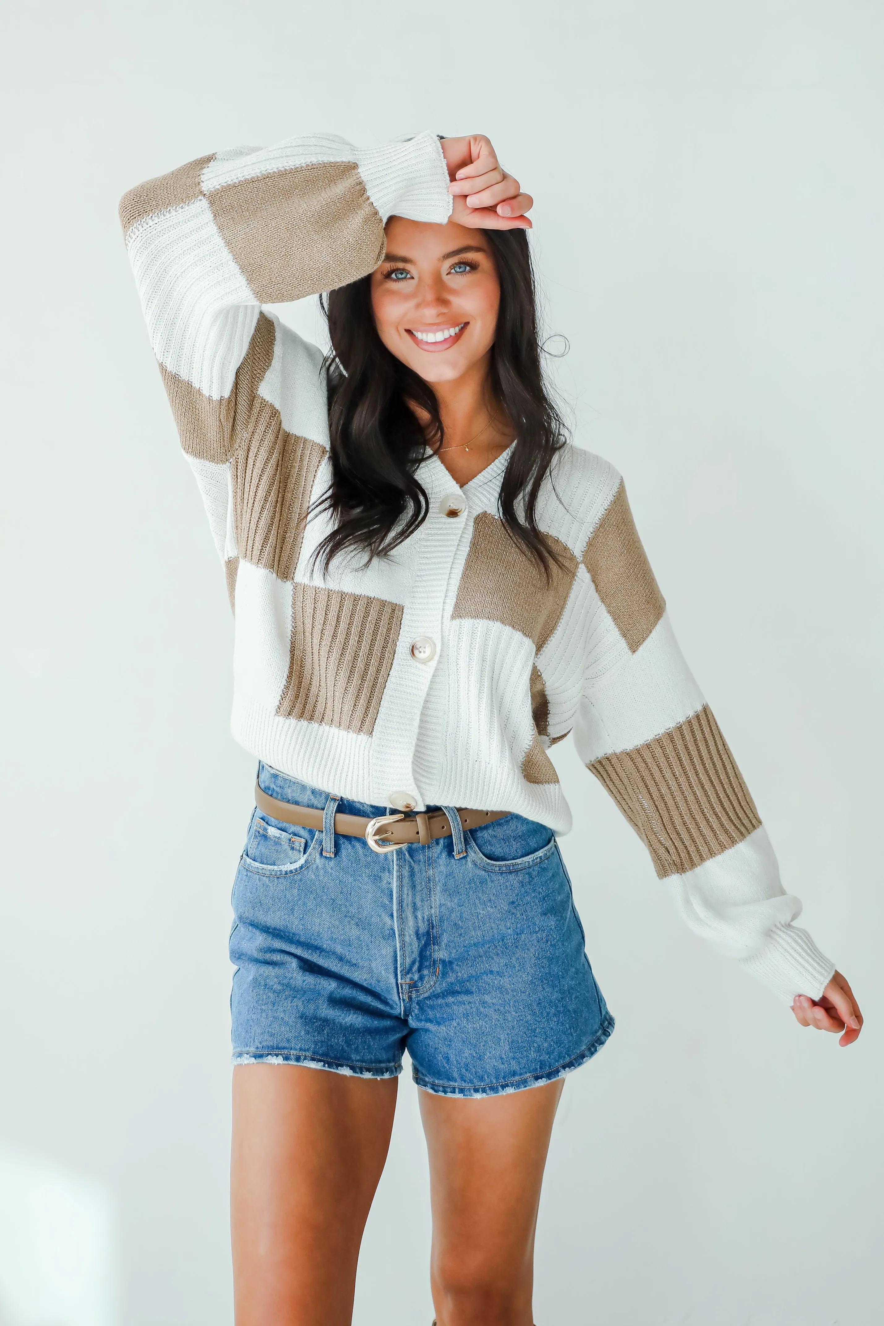 FINAL SALE - Carefree Agenda Ivory Checkered Sweater Cardigan