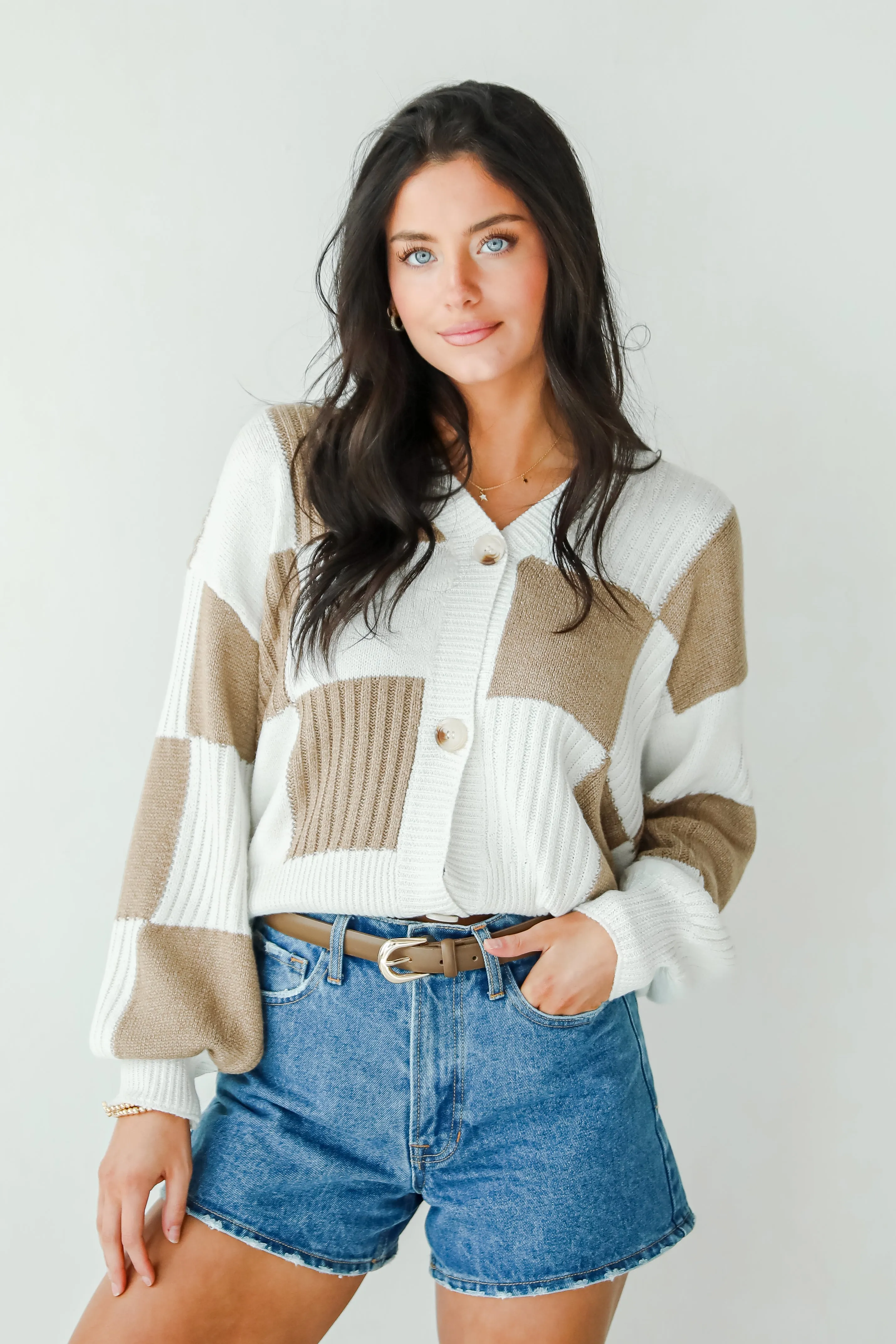 FINAL SALE - Carefree Agenda Ivory Checkered Sweater Cardigan