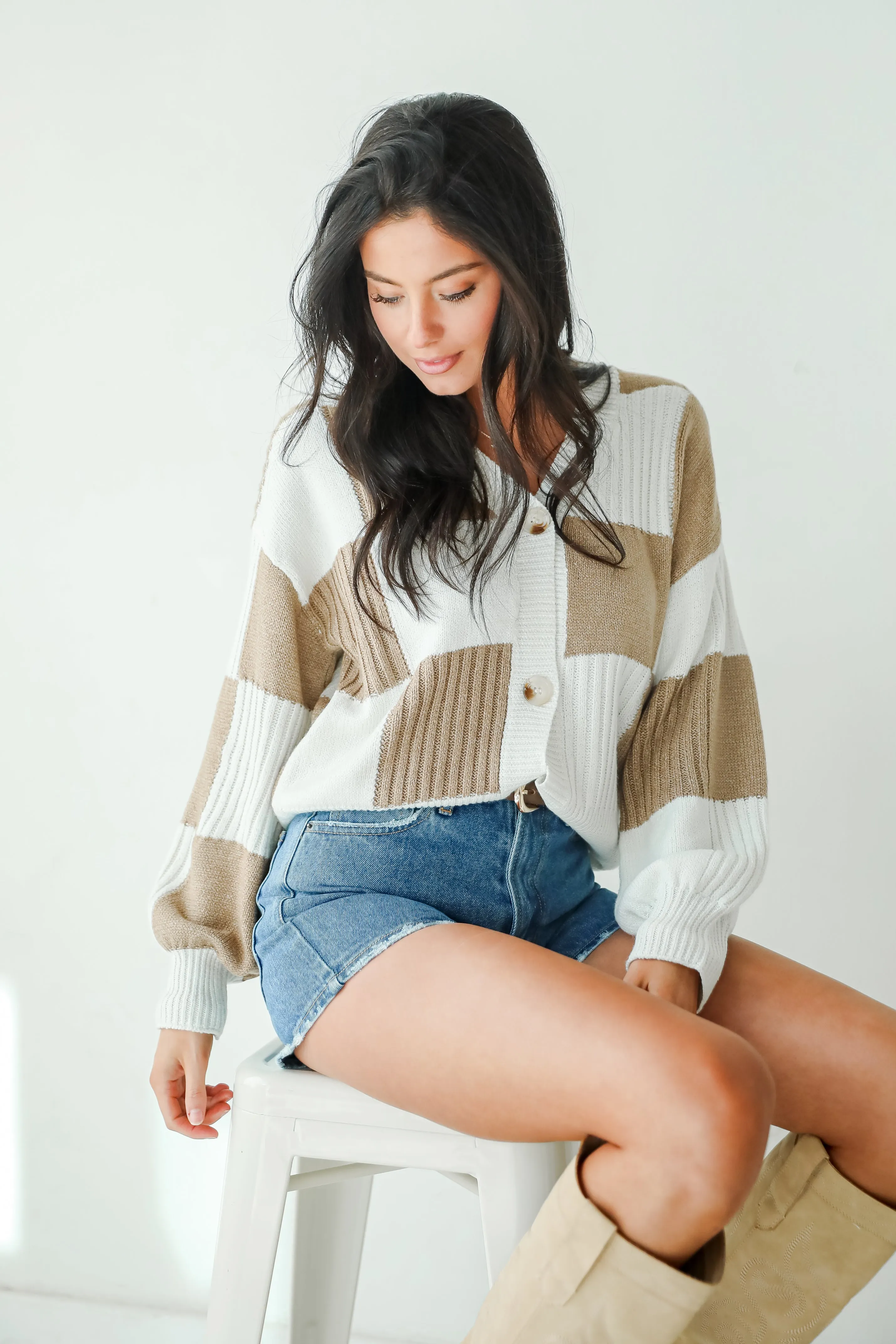 FINAL SALE - Carefree Agenda Ivory Checkered Sweater Cardigan