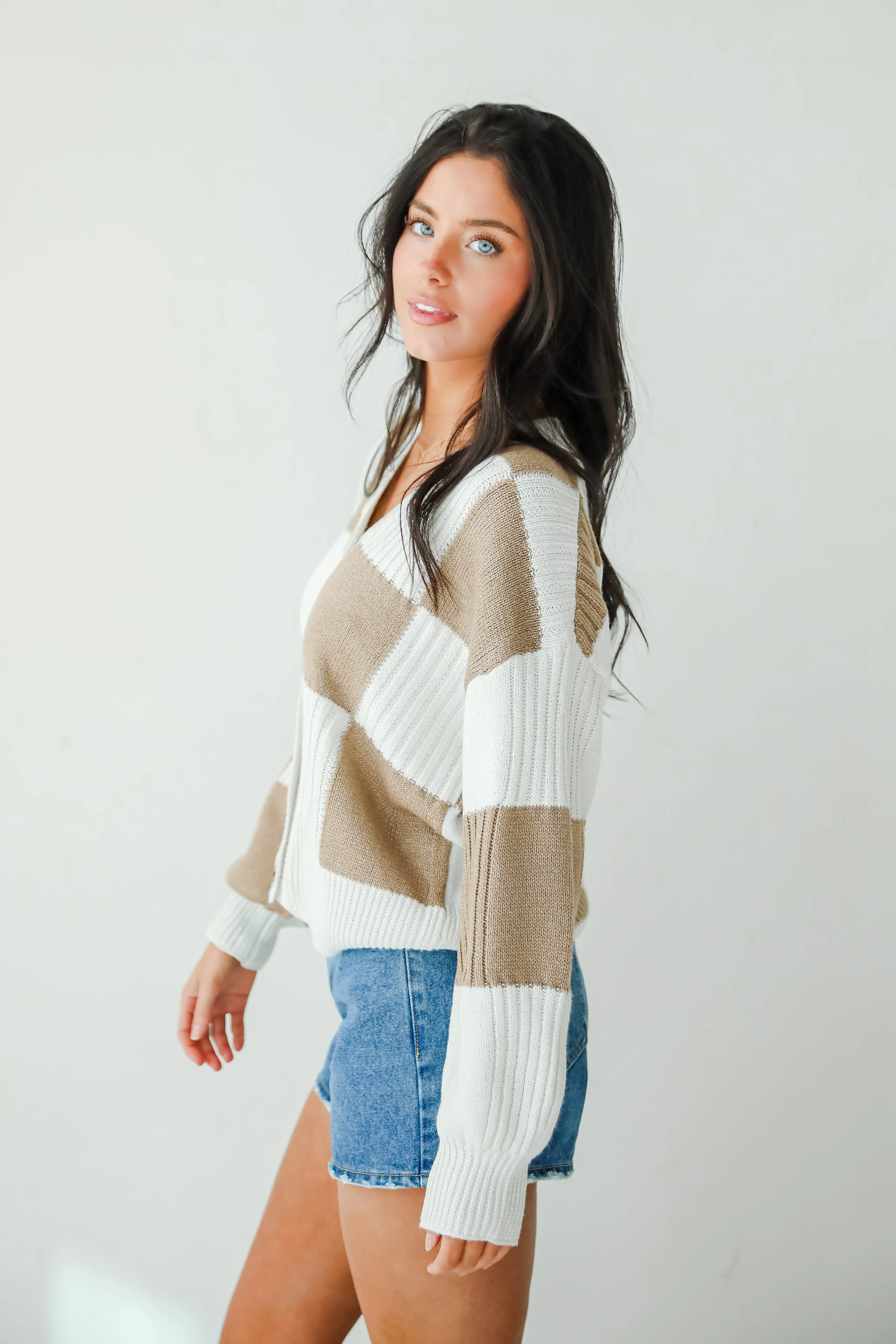 FINAL SALE - Carefree Agenda Ivory Checkered Sweater Cardigan