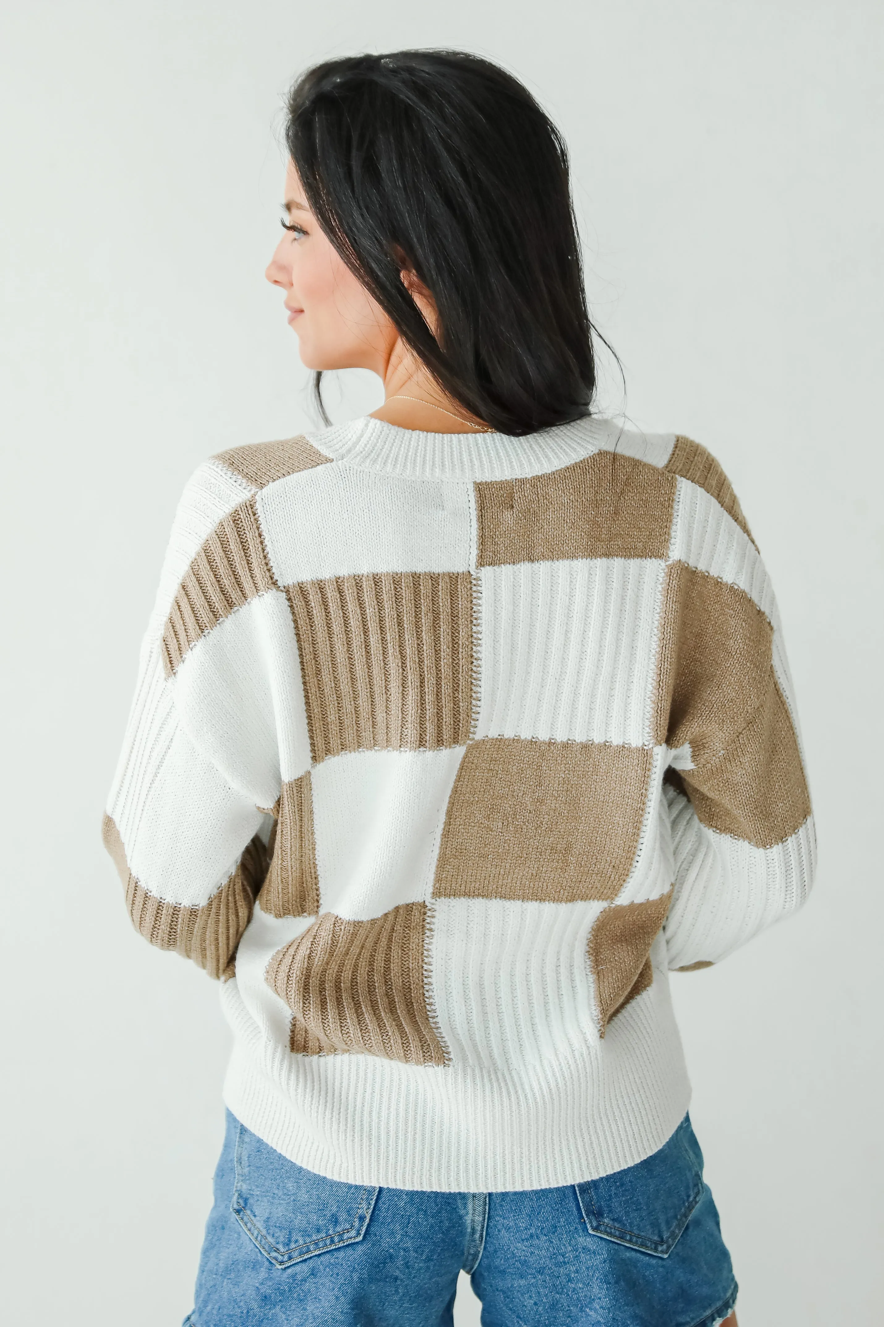 FINAL SALE - Carefree Agenda Ivory Checkered Sweater Cardigan