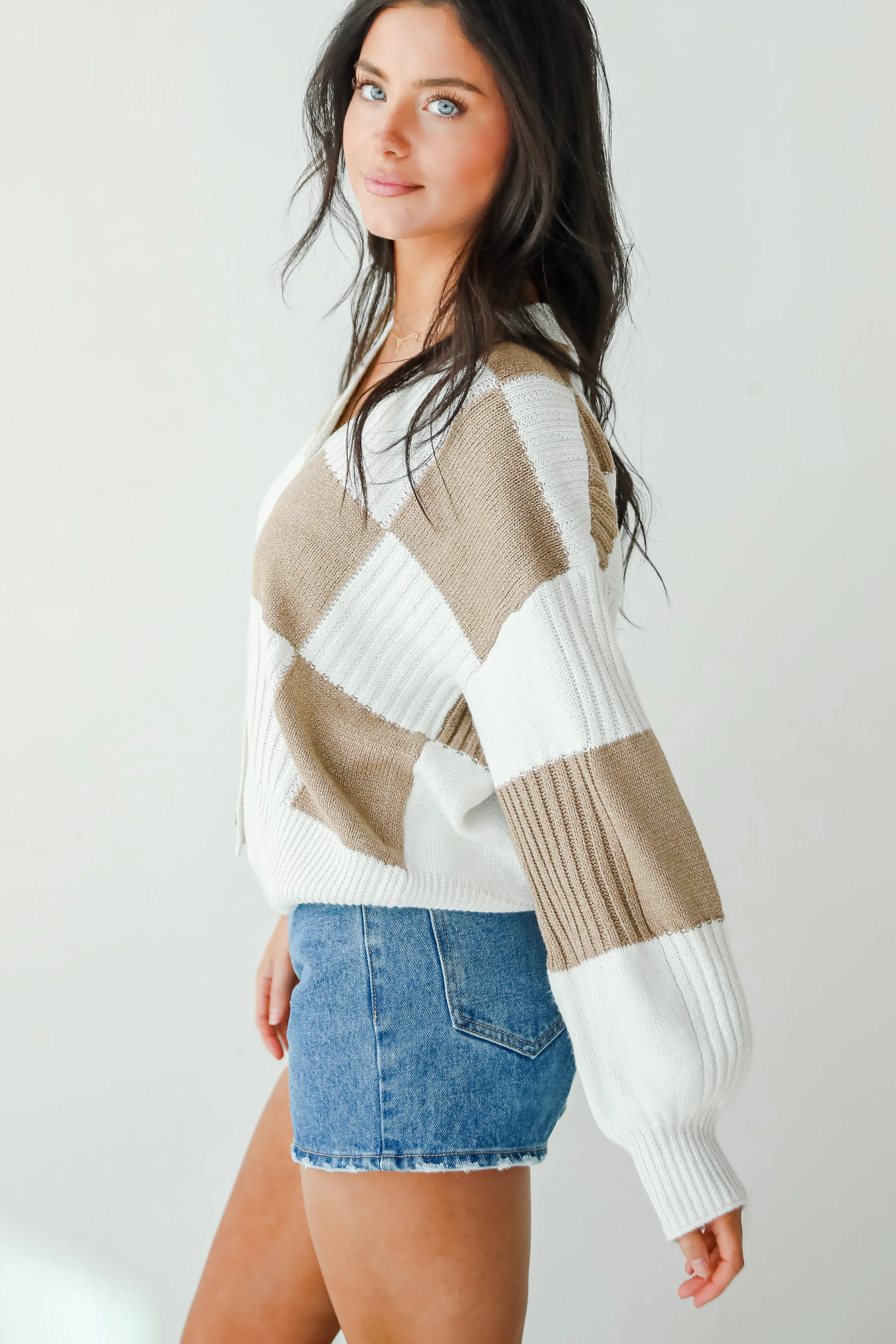 FINAL SALE - Carefree Agenda Ivory Checkered Sweater Cardigan