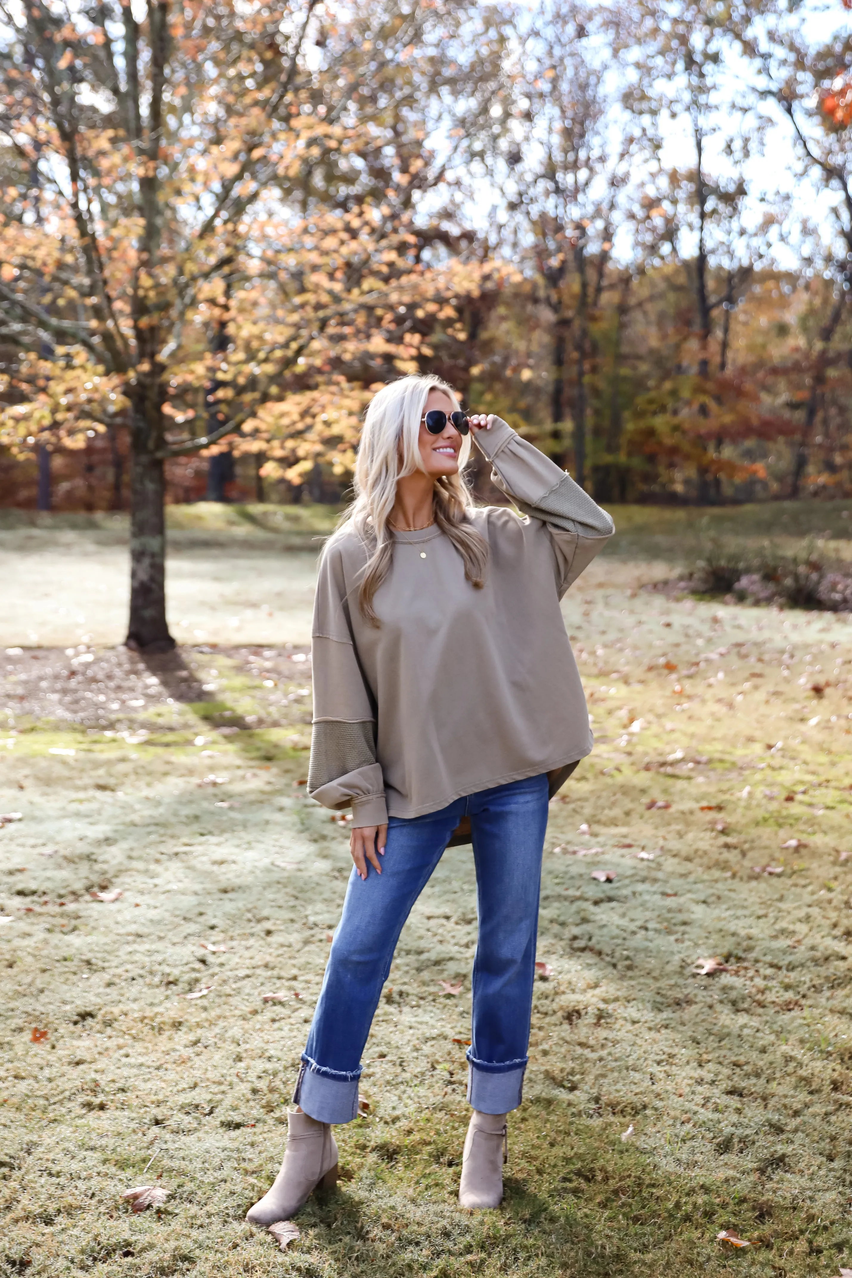 FINAL SALE - Casual Allure Olive Contrast Sleeve Top