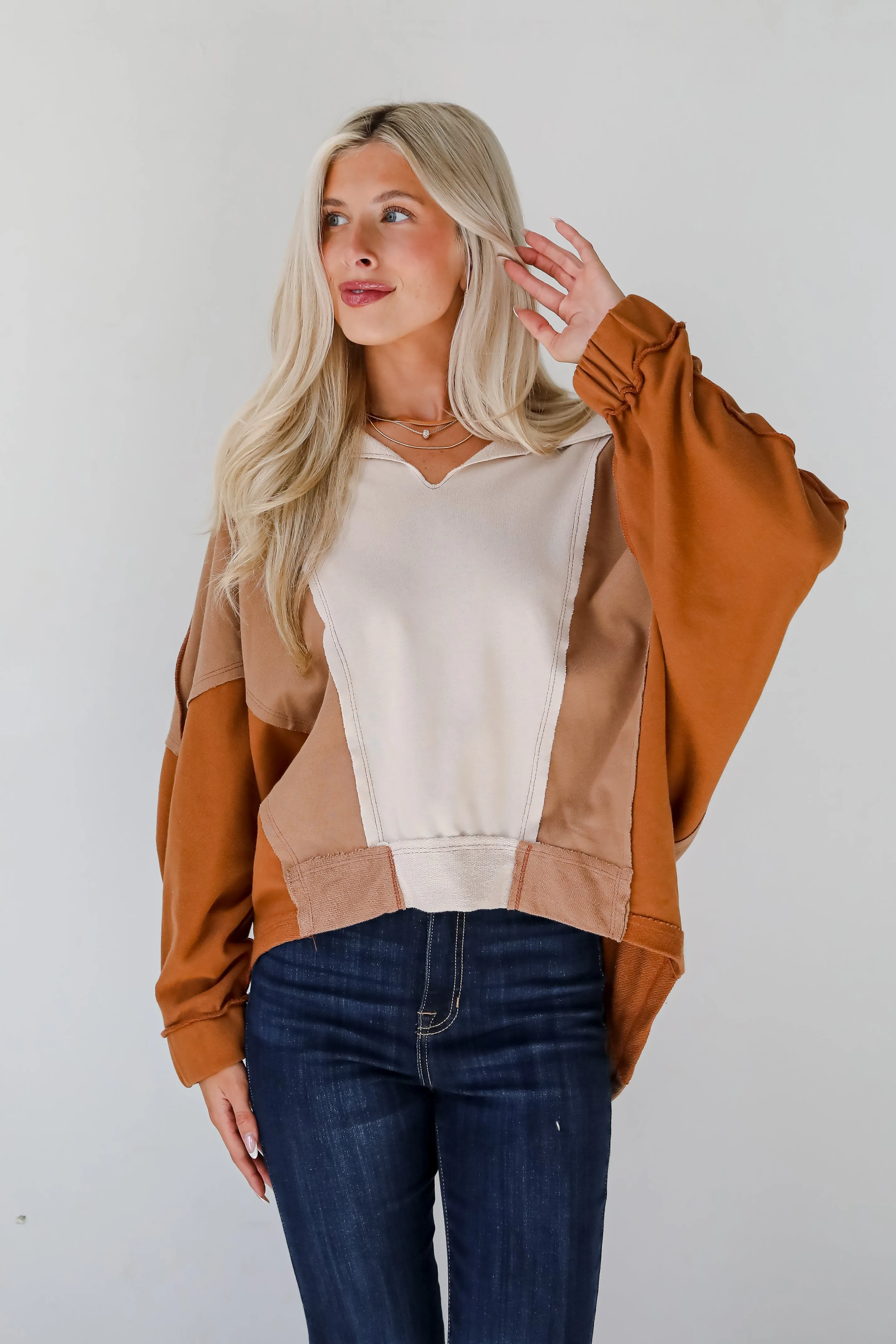 FINAL SALE - Casual Favorite Color Block Collared Top