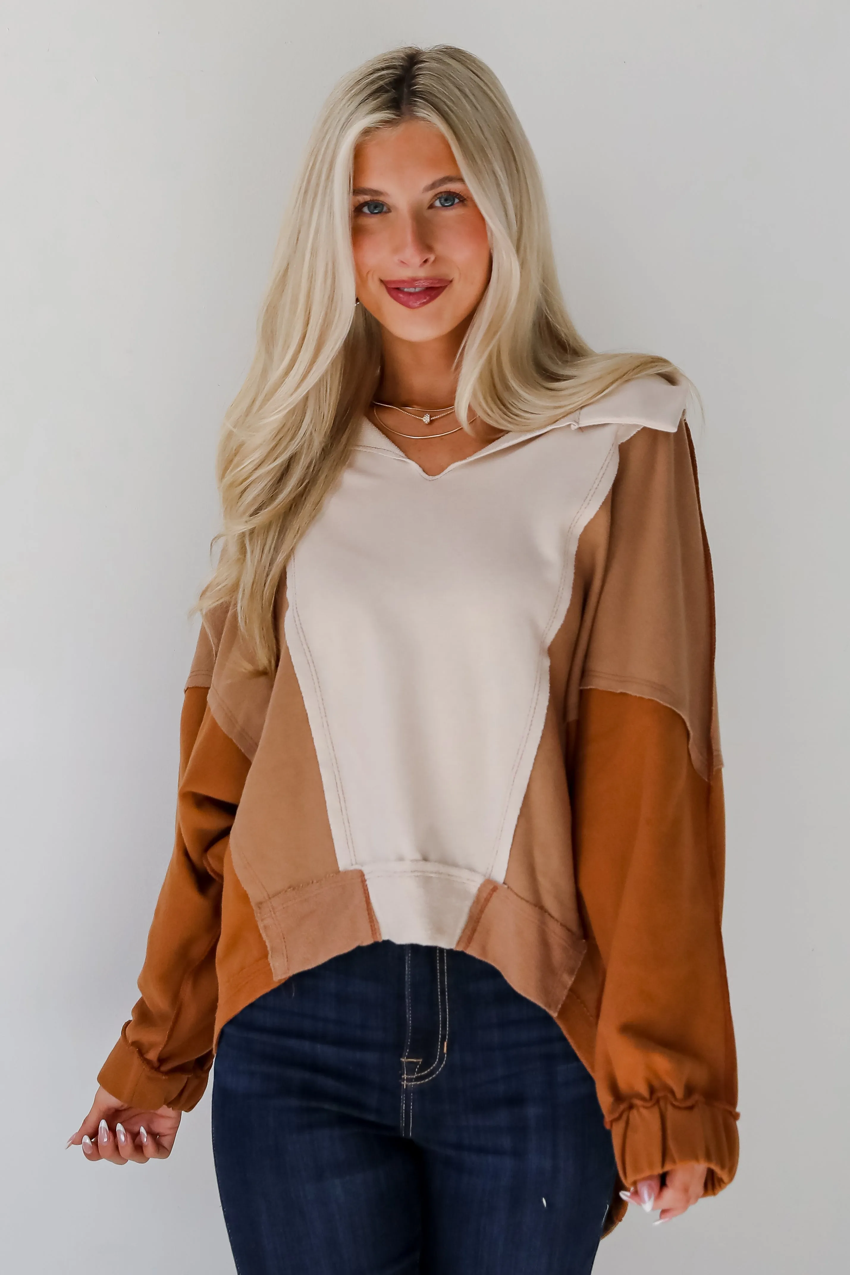 FINAL SALE - Casual Favorite Color Block Collared Top