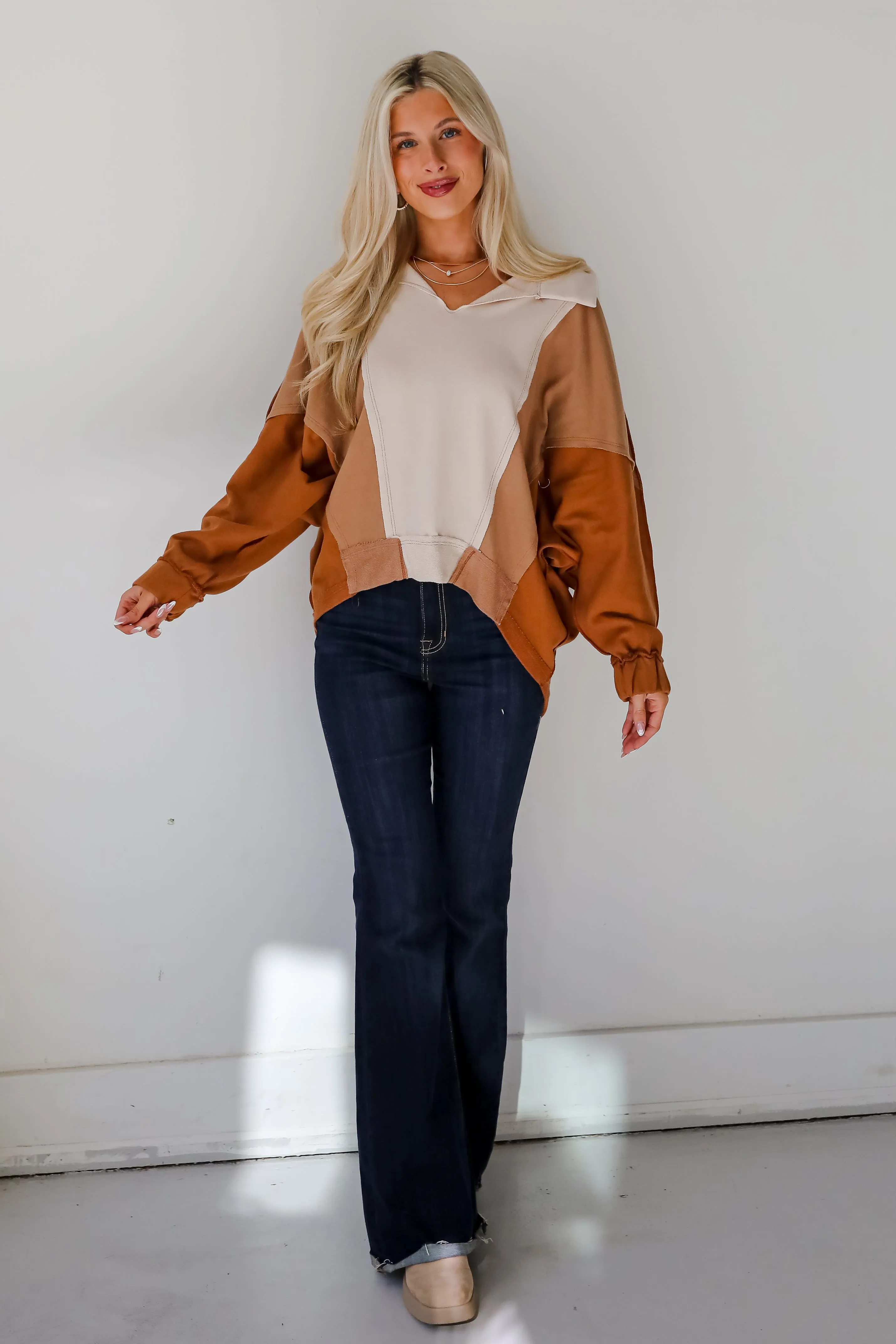 FINAL SALE - Casual Favorite Color Block Collared Top