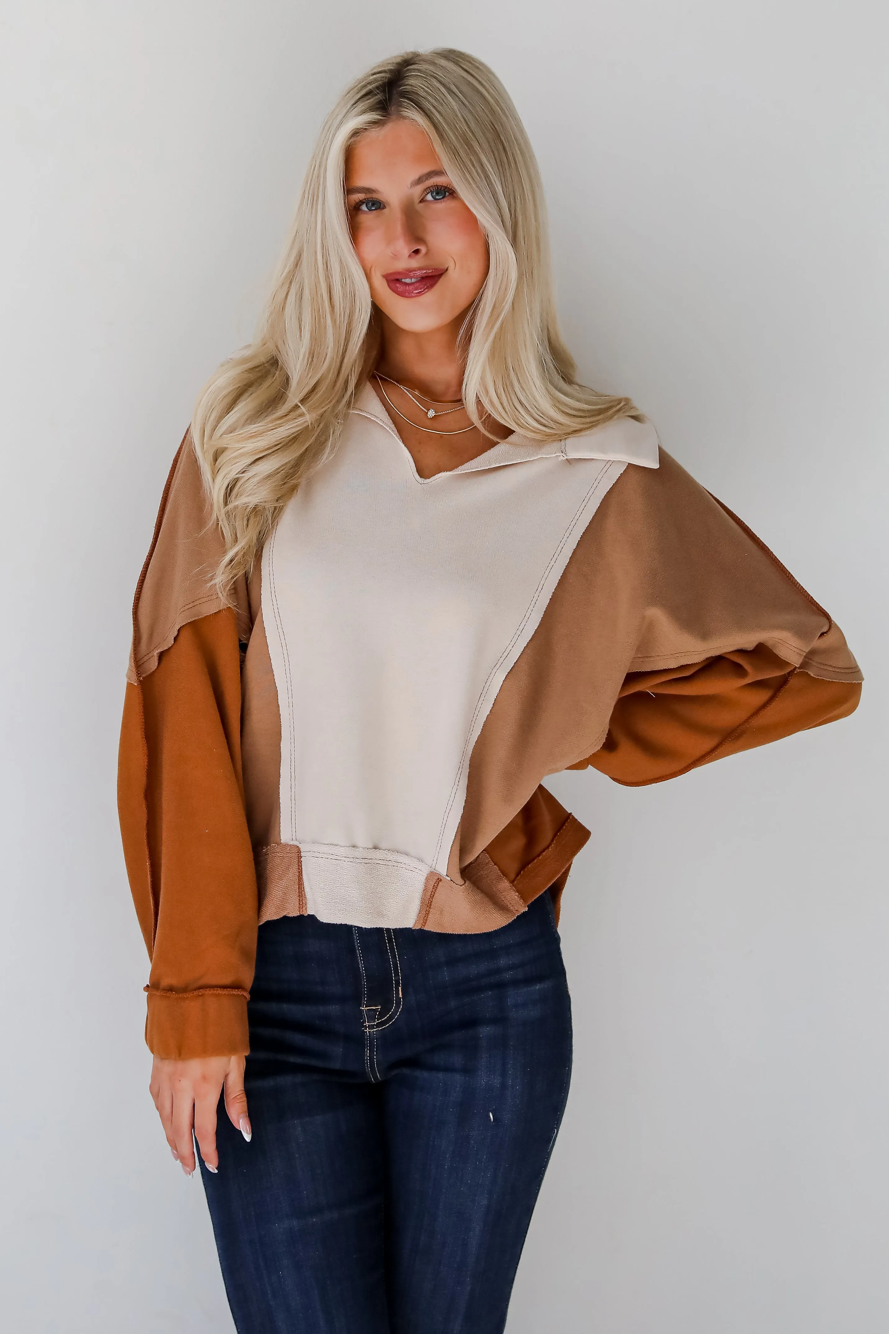 FINAL SALE - Casual Favorite Color Block Collared Top