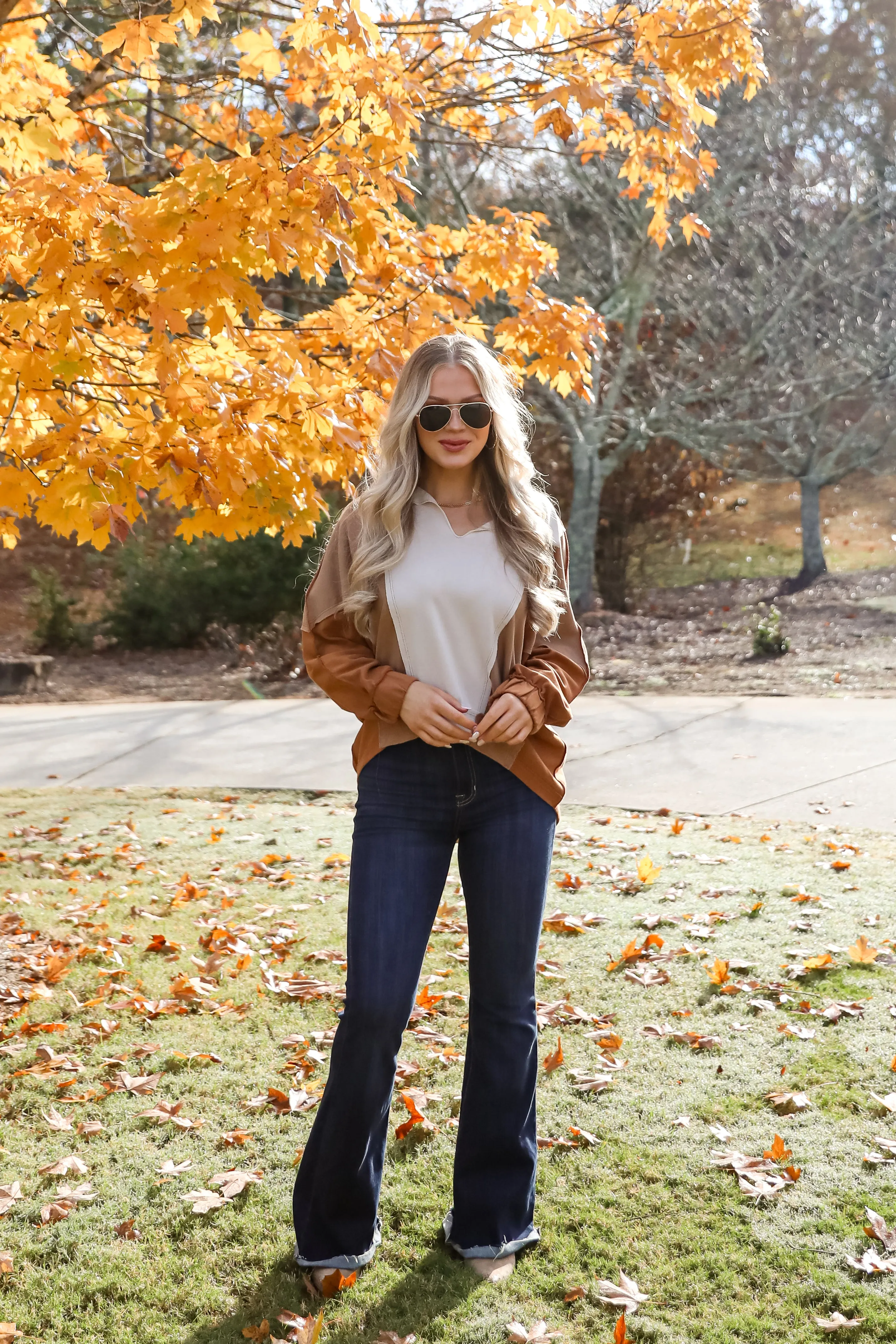 FINAL SALE - Casual Favorite Color Block Collared Top