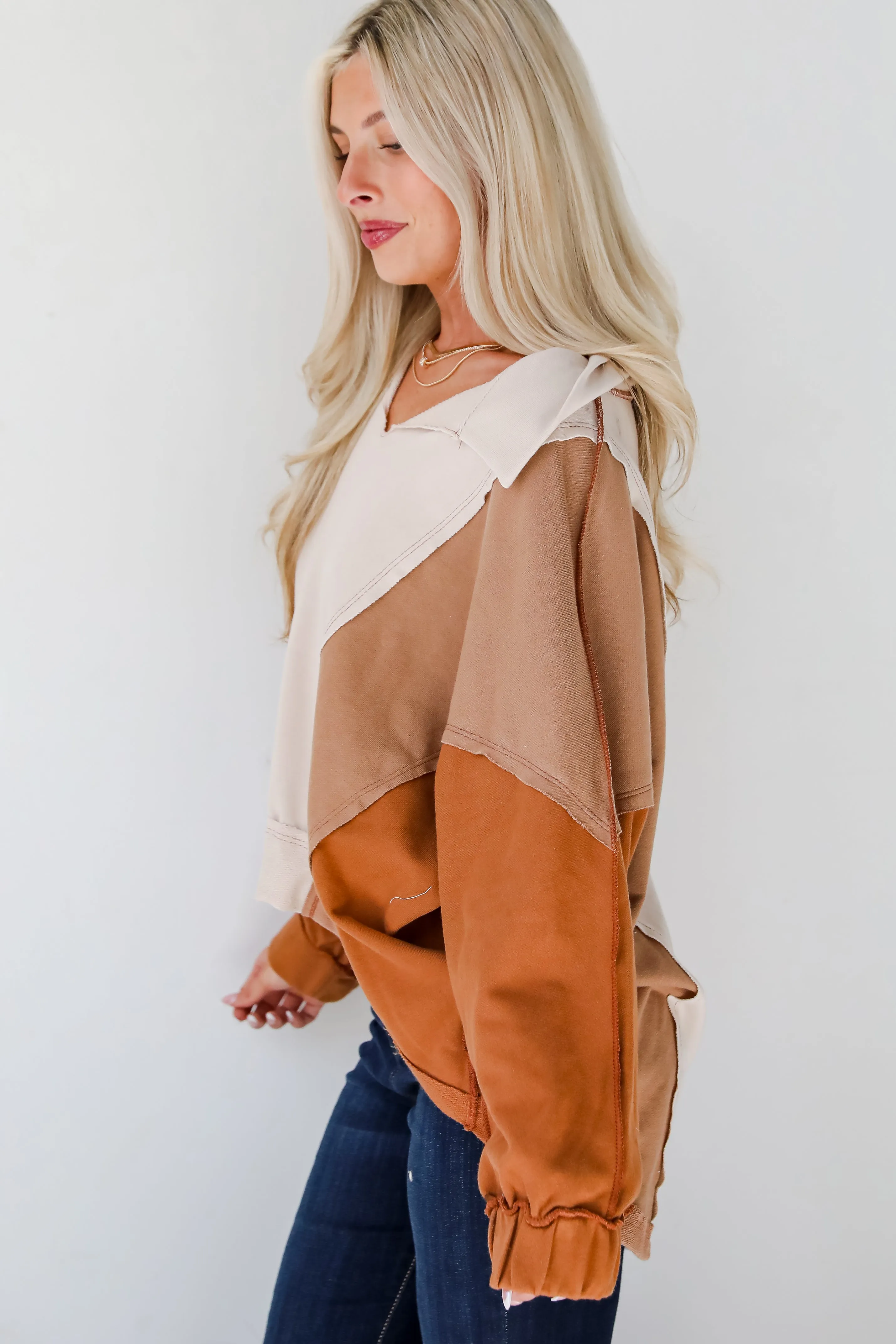 FINAL SALE - Casual Favorite Color Block Collared Top