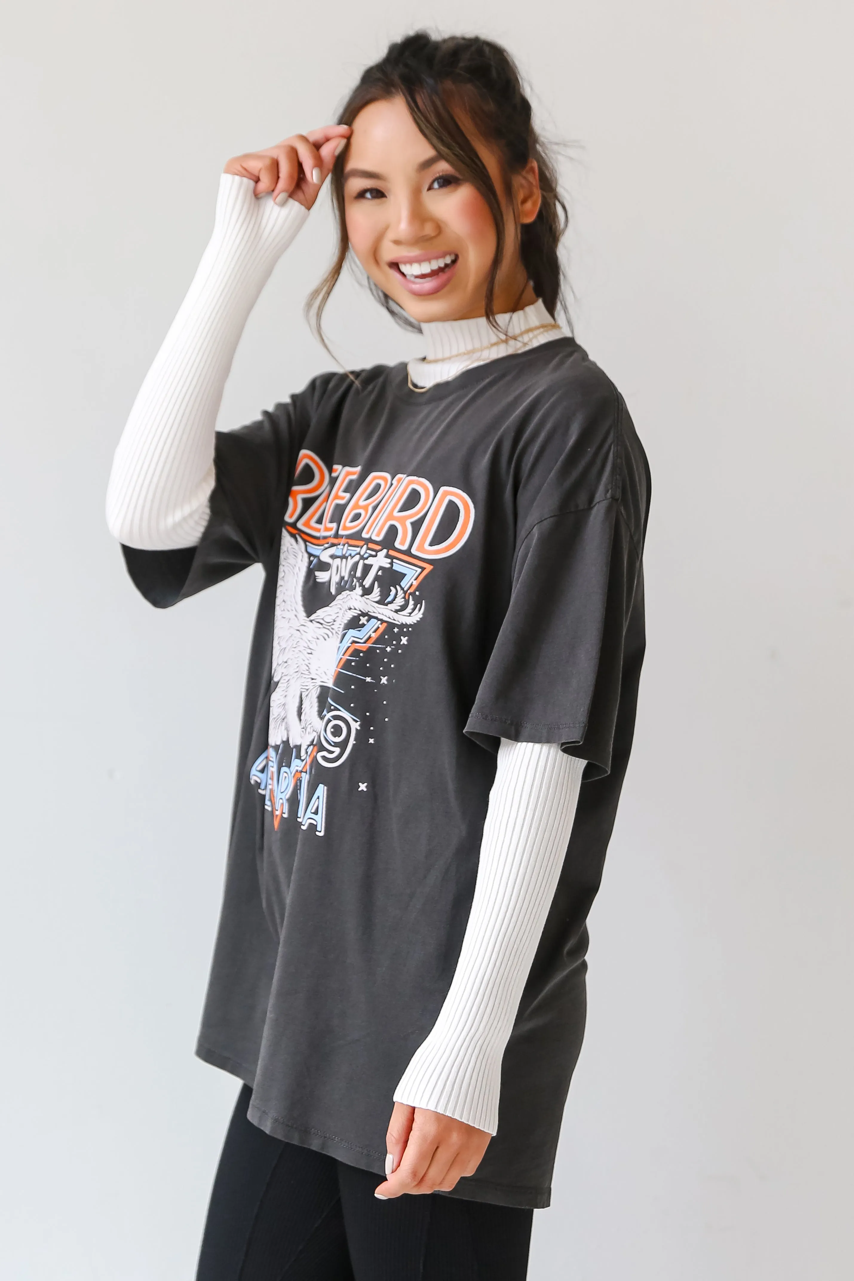FINAL SALE - Charcoal Free Bird Spirit Oversized Graphic Tee