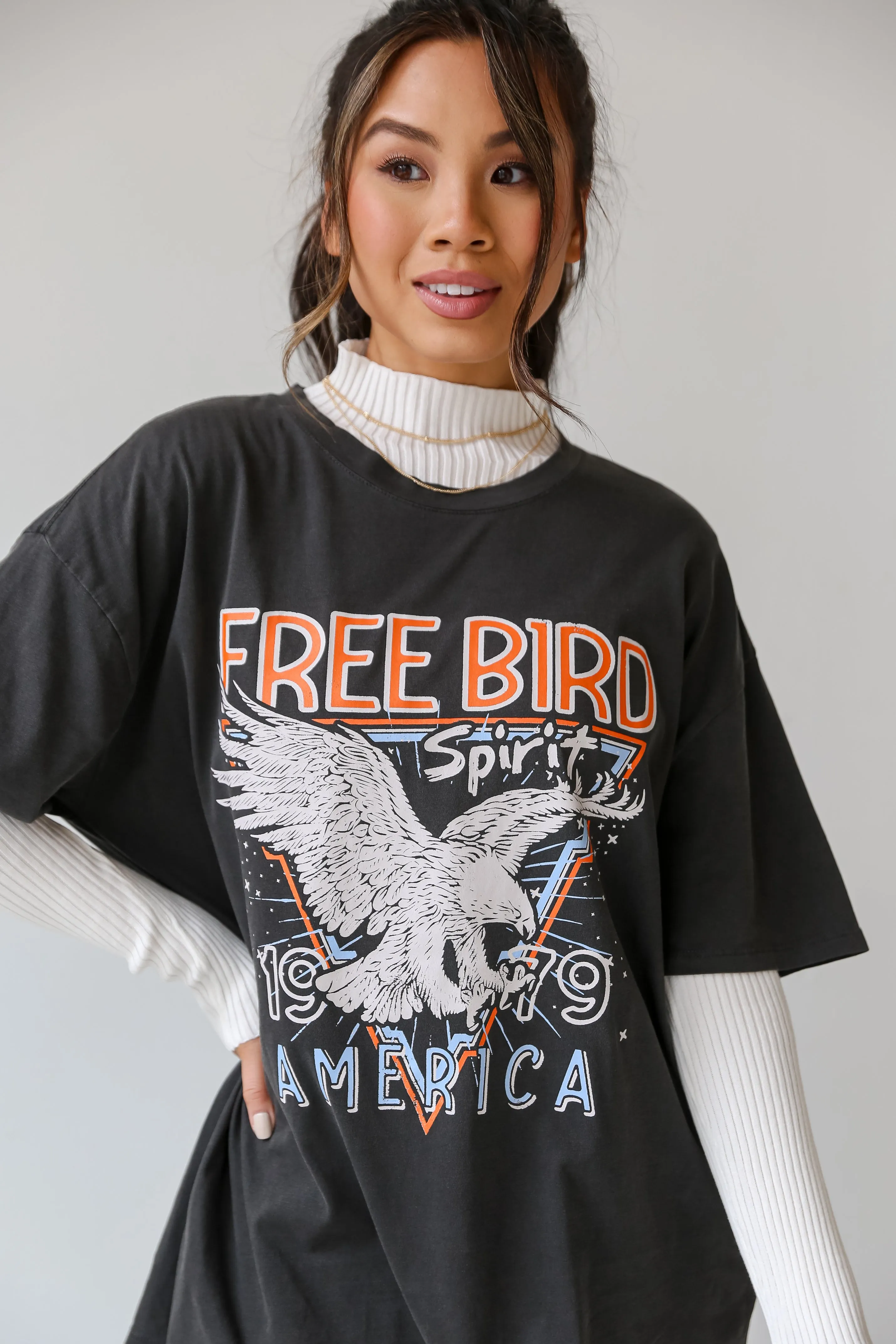 FINAL SALE - Charcoal Free Bird Spirit Oversized Graphic Tee
