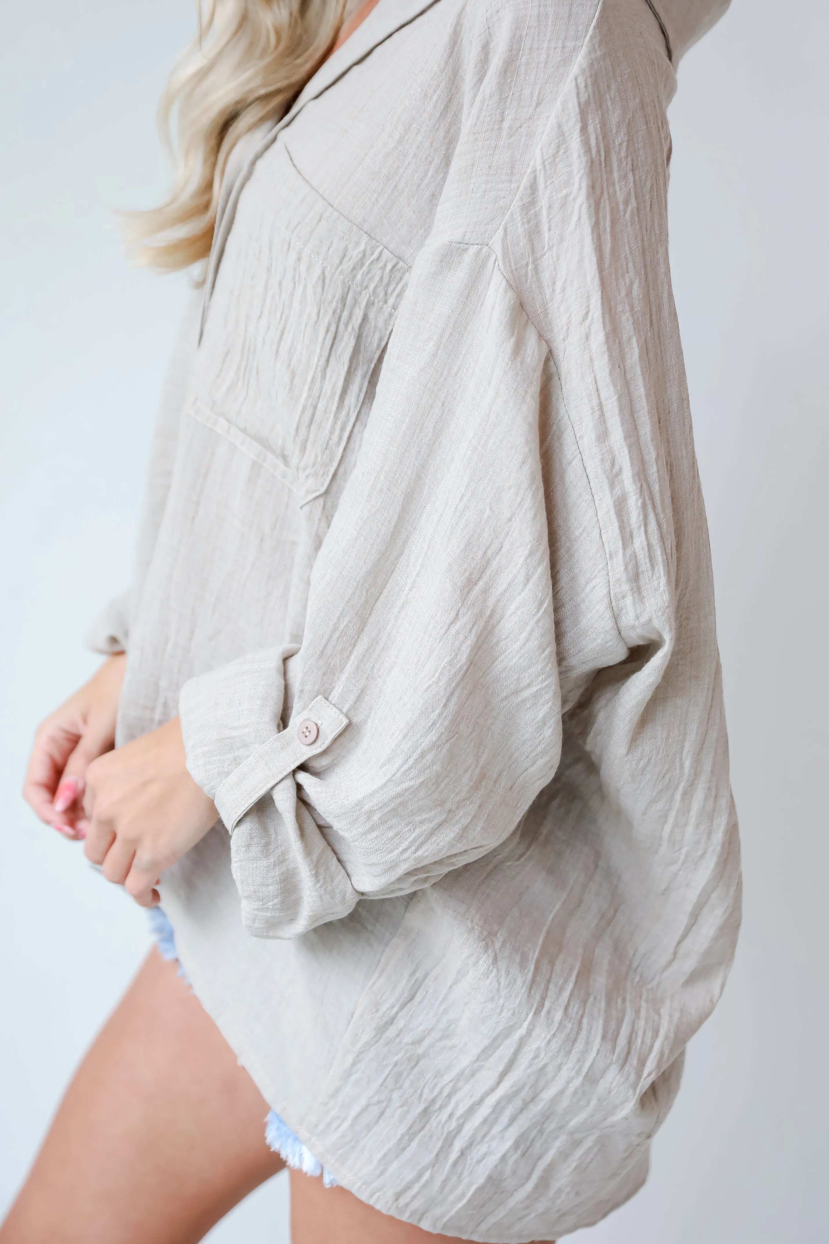 FINAL SALE - Chic Contentment Natural Oversized Button-Up Blouse