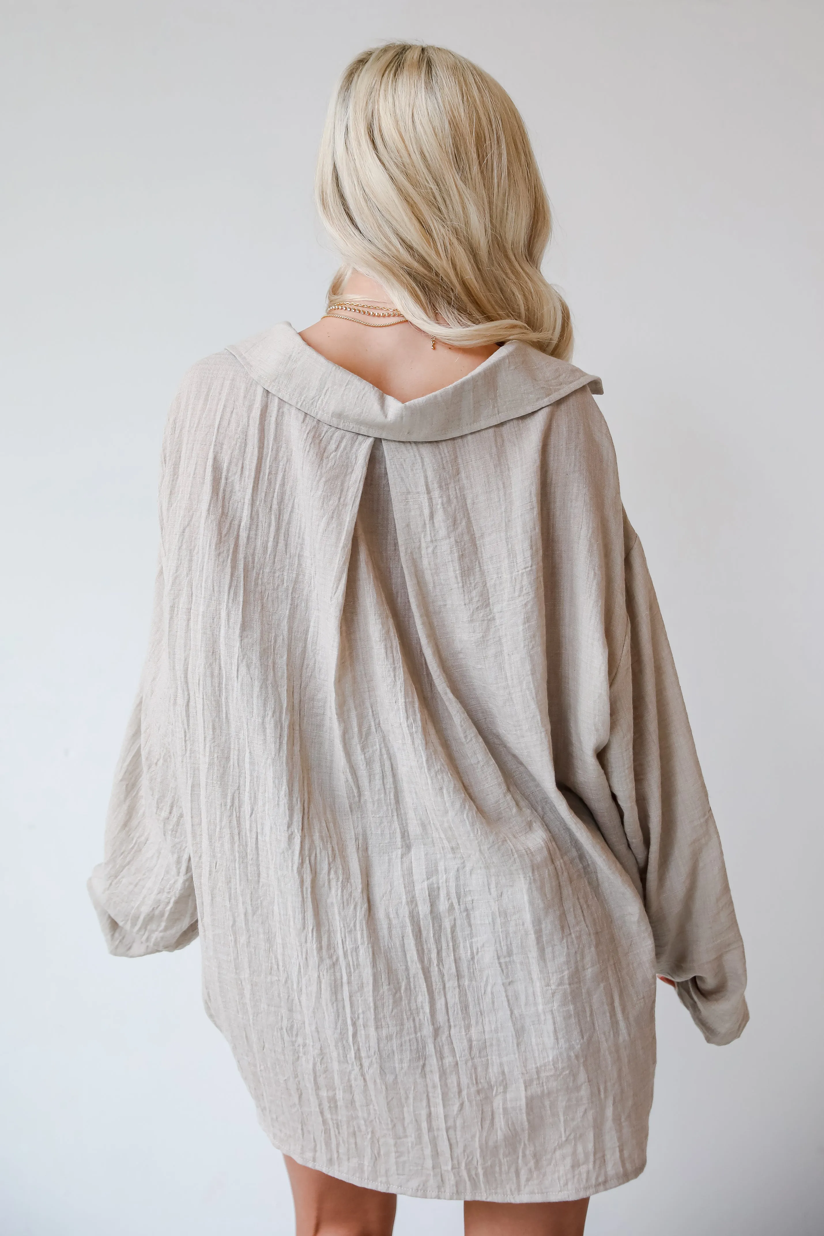 FINAL SALE - Chic Contentment Natural Oversized Button-Up Blouse