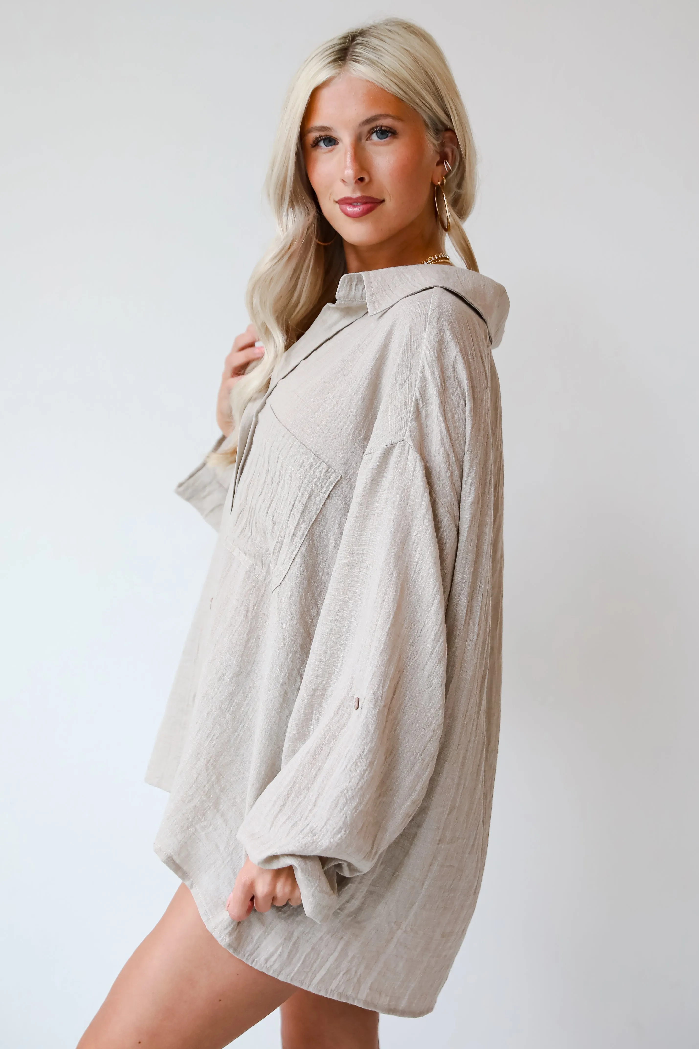 FINAL SALE - Chic Contentment Natural Oversized Button-Up Blouse
