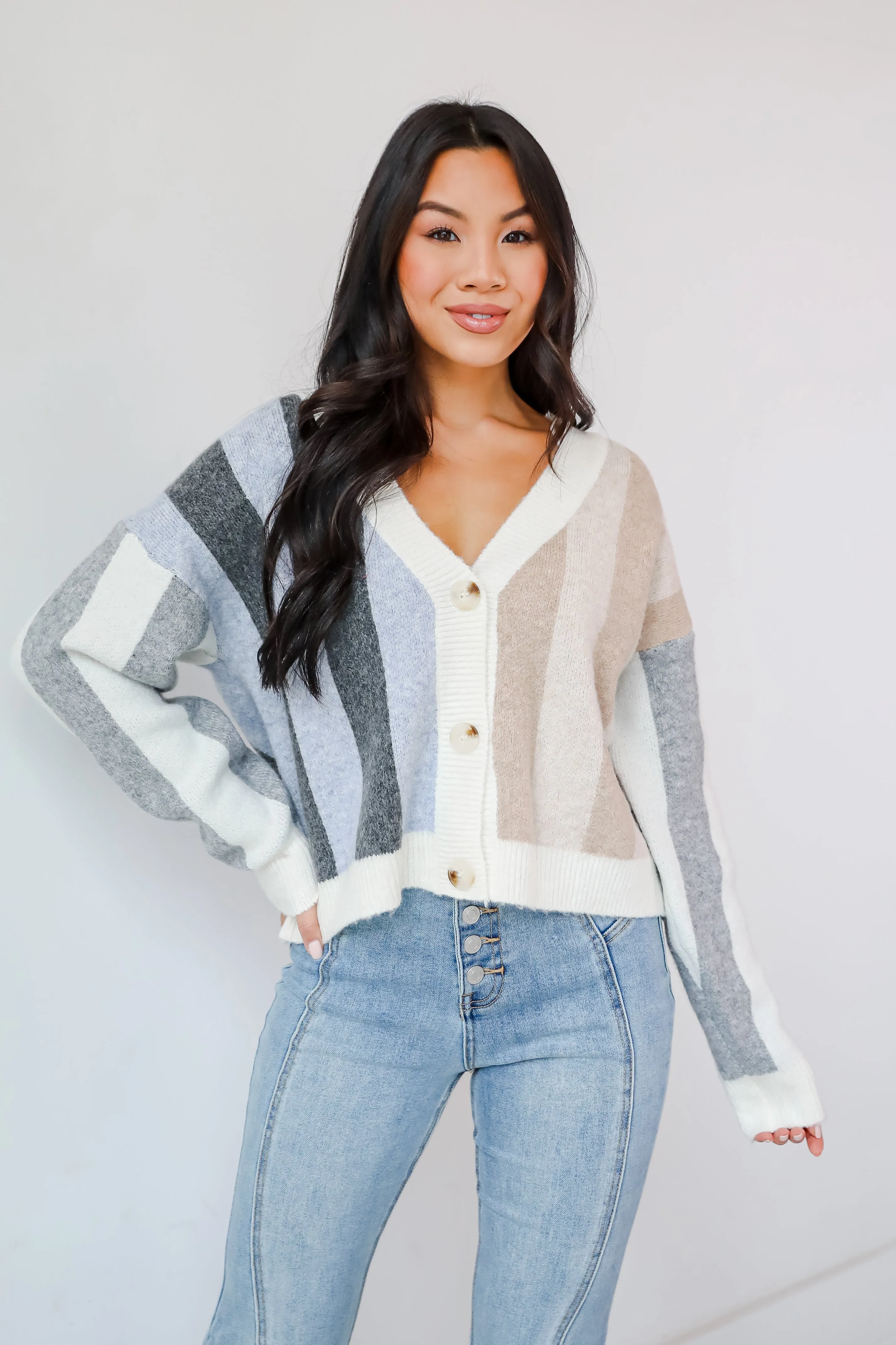 FINAL SALE - Classically Cozy Striped Color Block Sweater Cardigan
