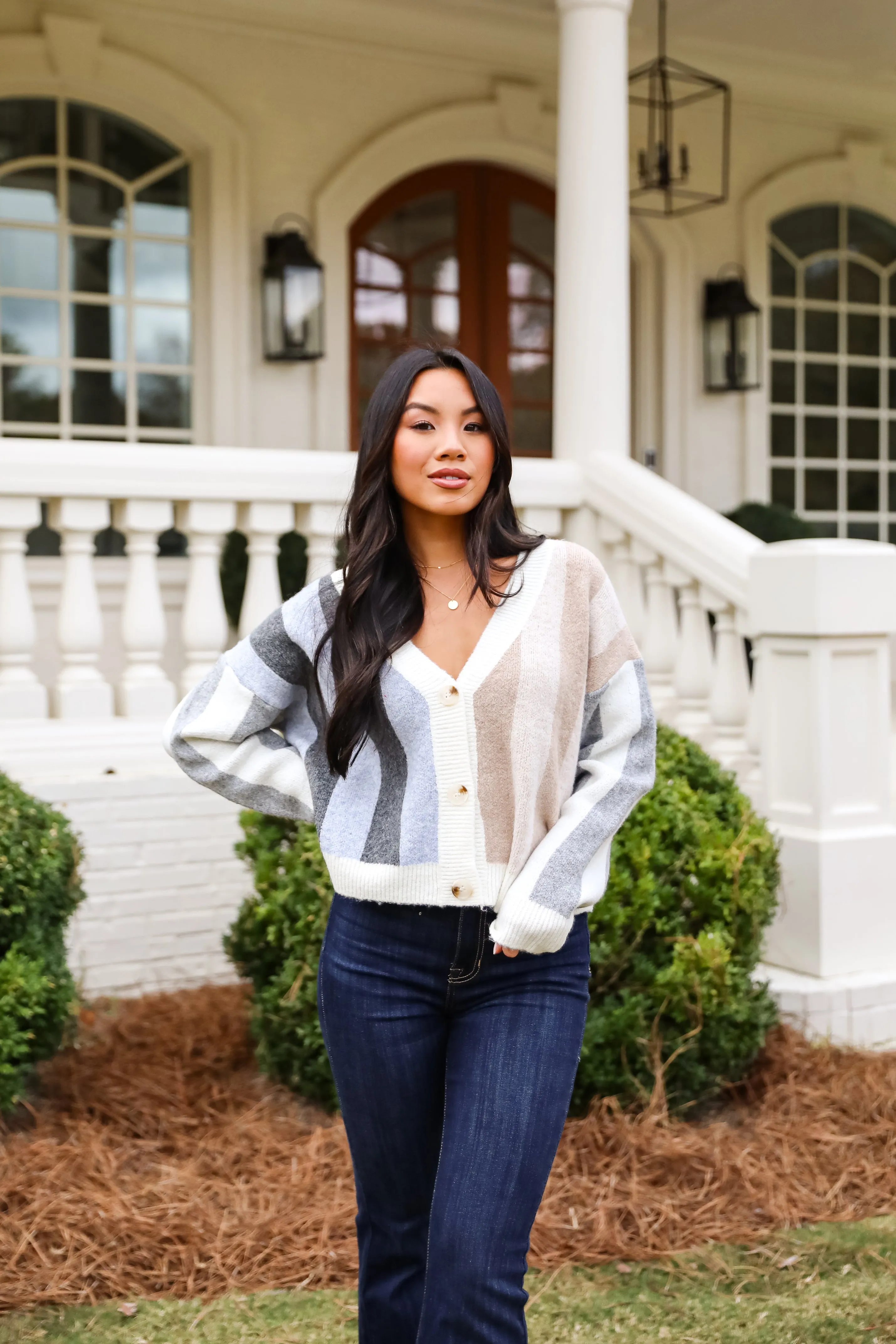 FINAL SALE - Classically Cozy Striped Color Block Sweater Cardigan