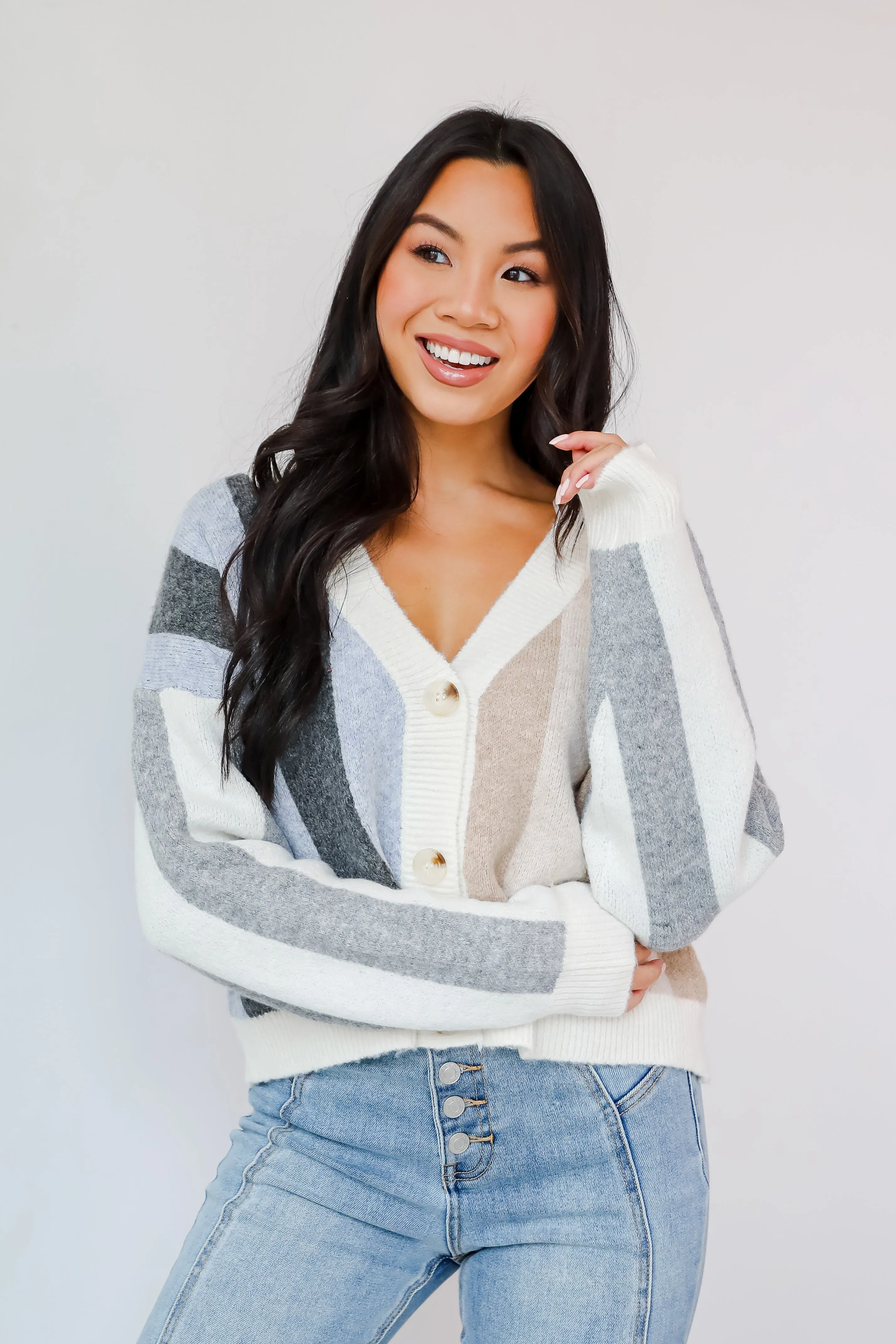 FINAL SALE - Classically Cozy Striped Color Block Sweater Cardigan