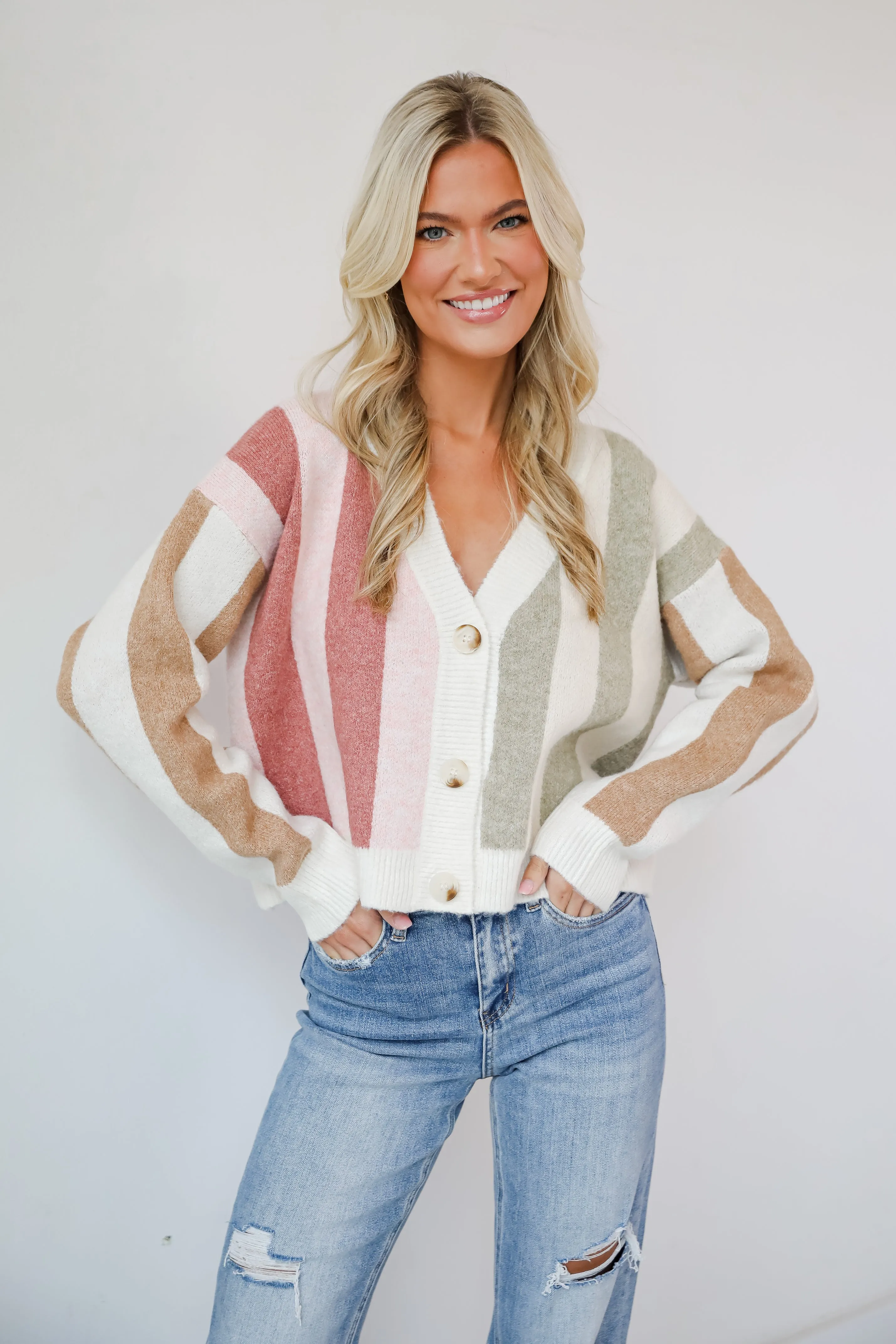 FINAL SALE - Classically Cozy Striped Color Block Sweater Cardigan