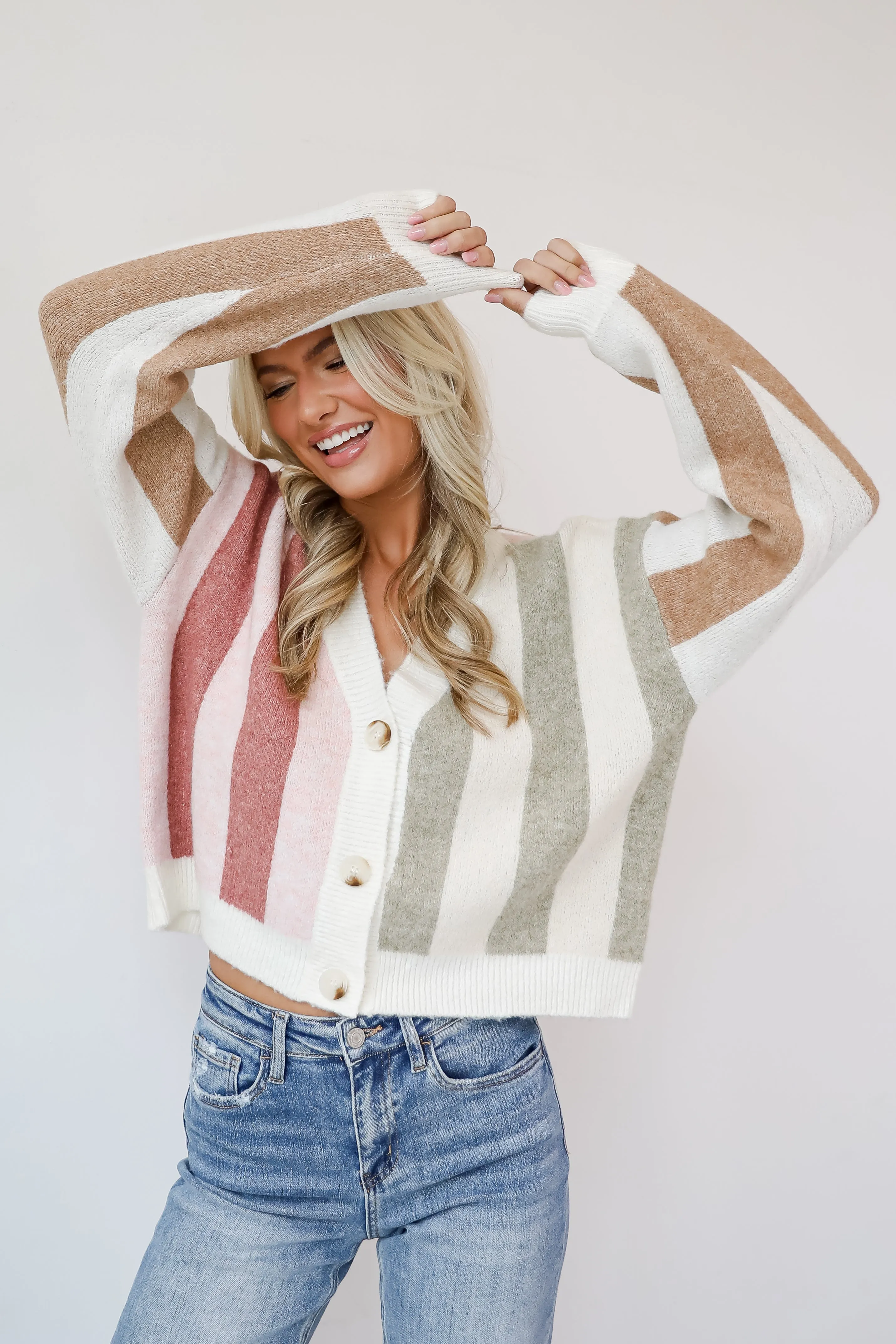 FINAL SALE - Classically Cozy Striped Color Block Sweater Cardigan