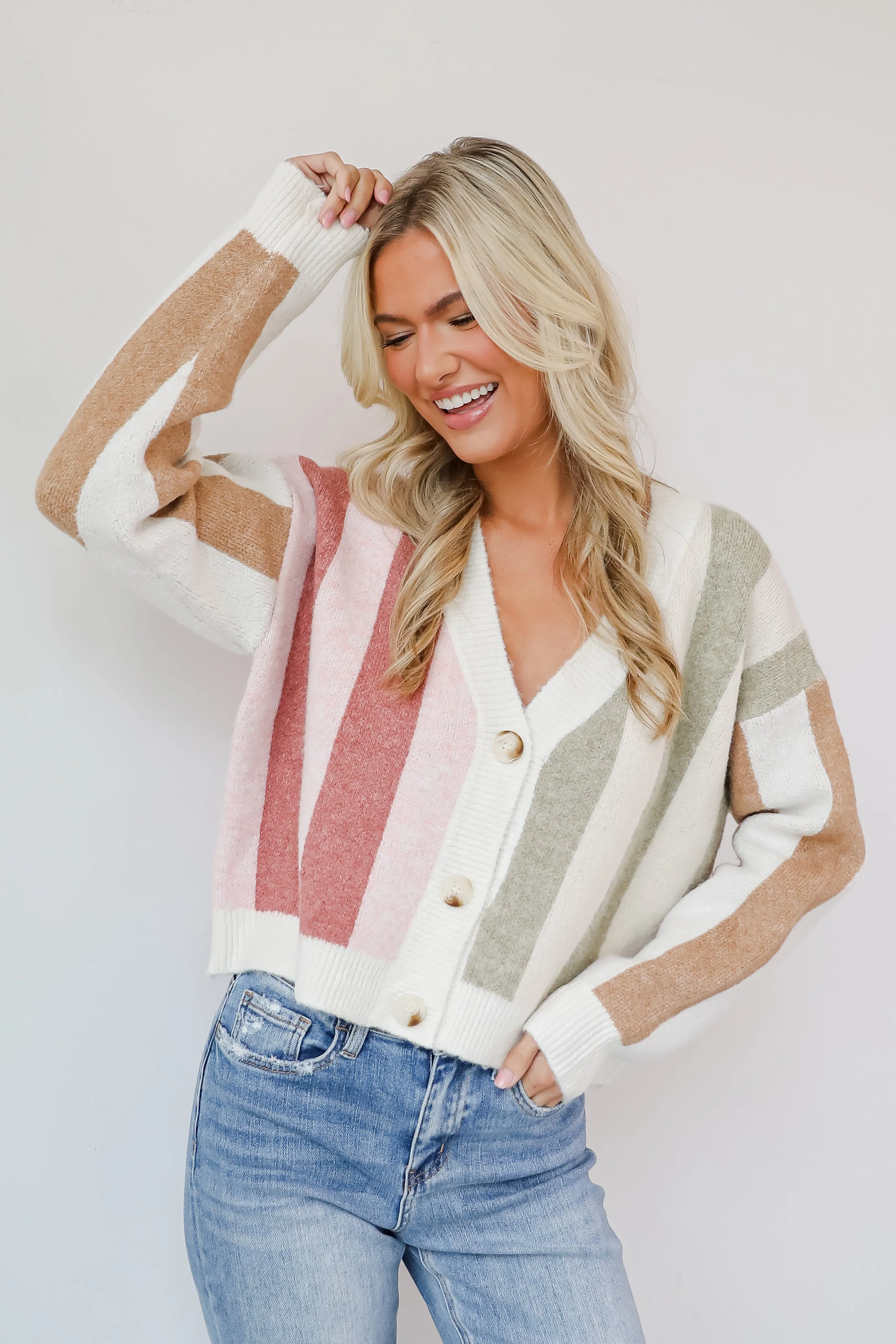 FINAL SALE - Classically Cozy Striped Color Block Sweater Cardigan