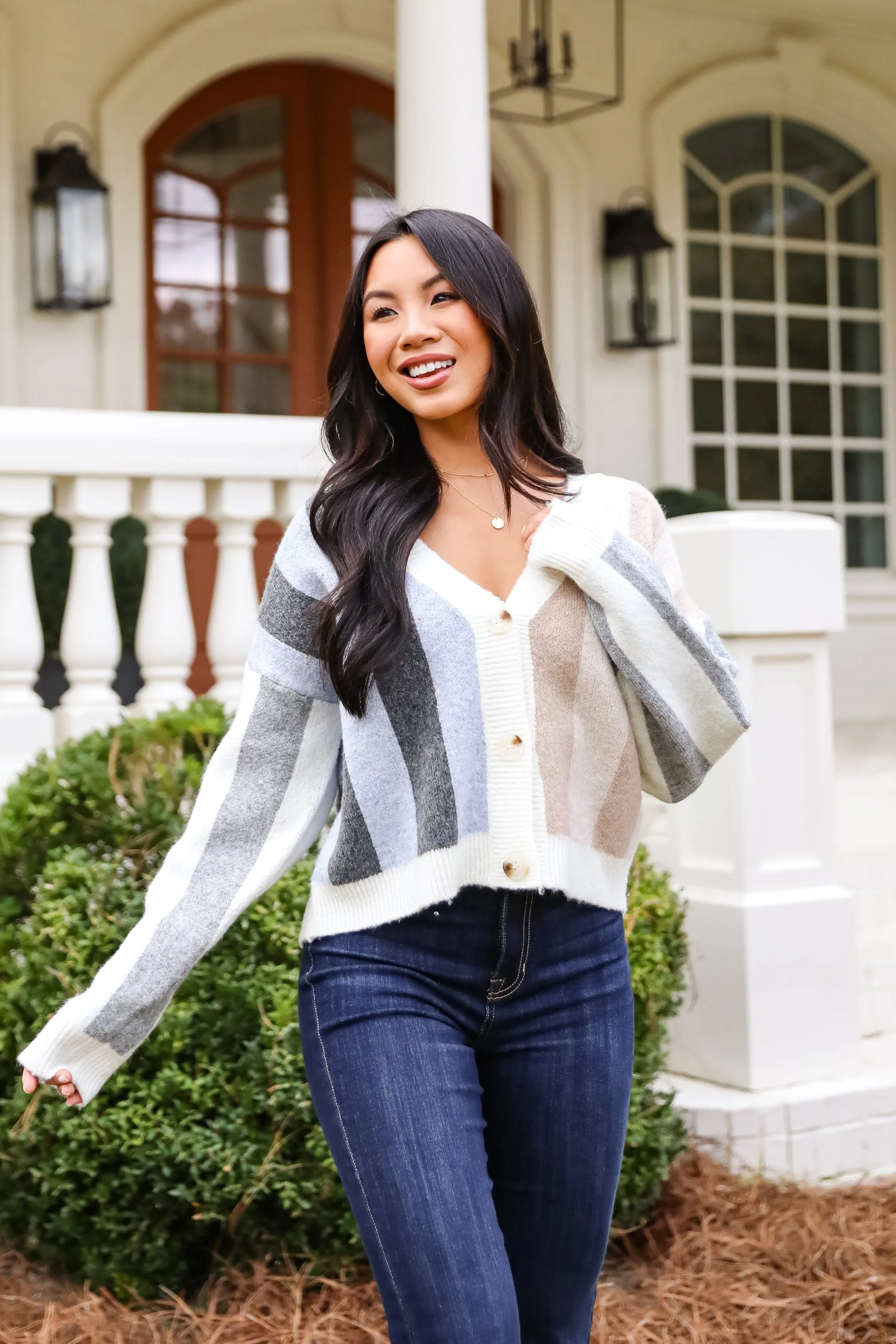FINAL SALE - Classically Cozy Striped Color Block Sweater Cardigan