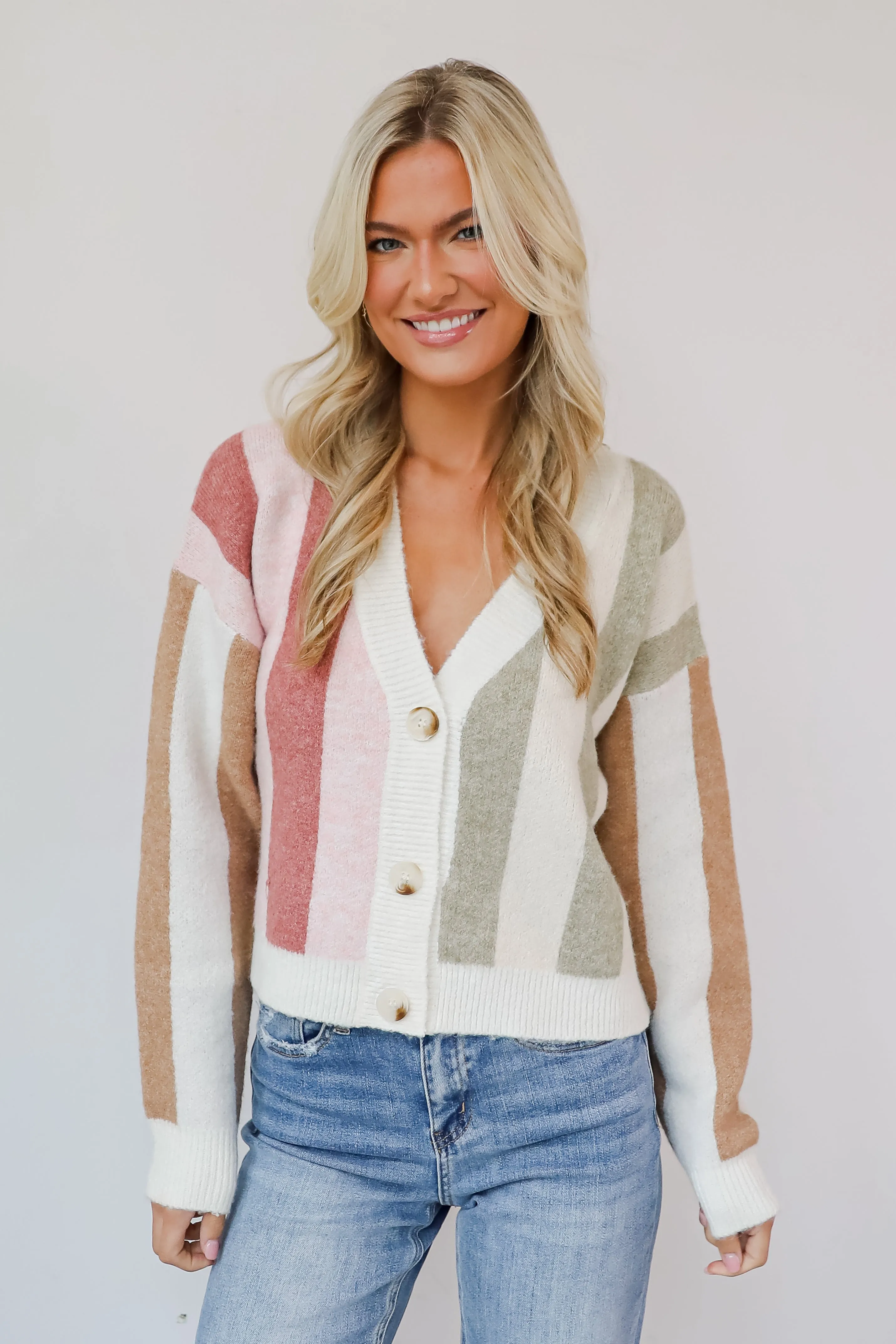 FINAL SALE - Classically Cozy Striped Color Block Sweater Cardigan