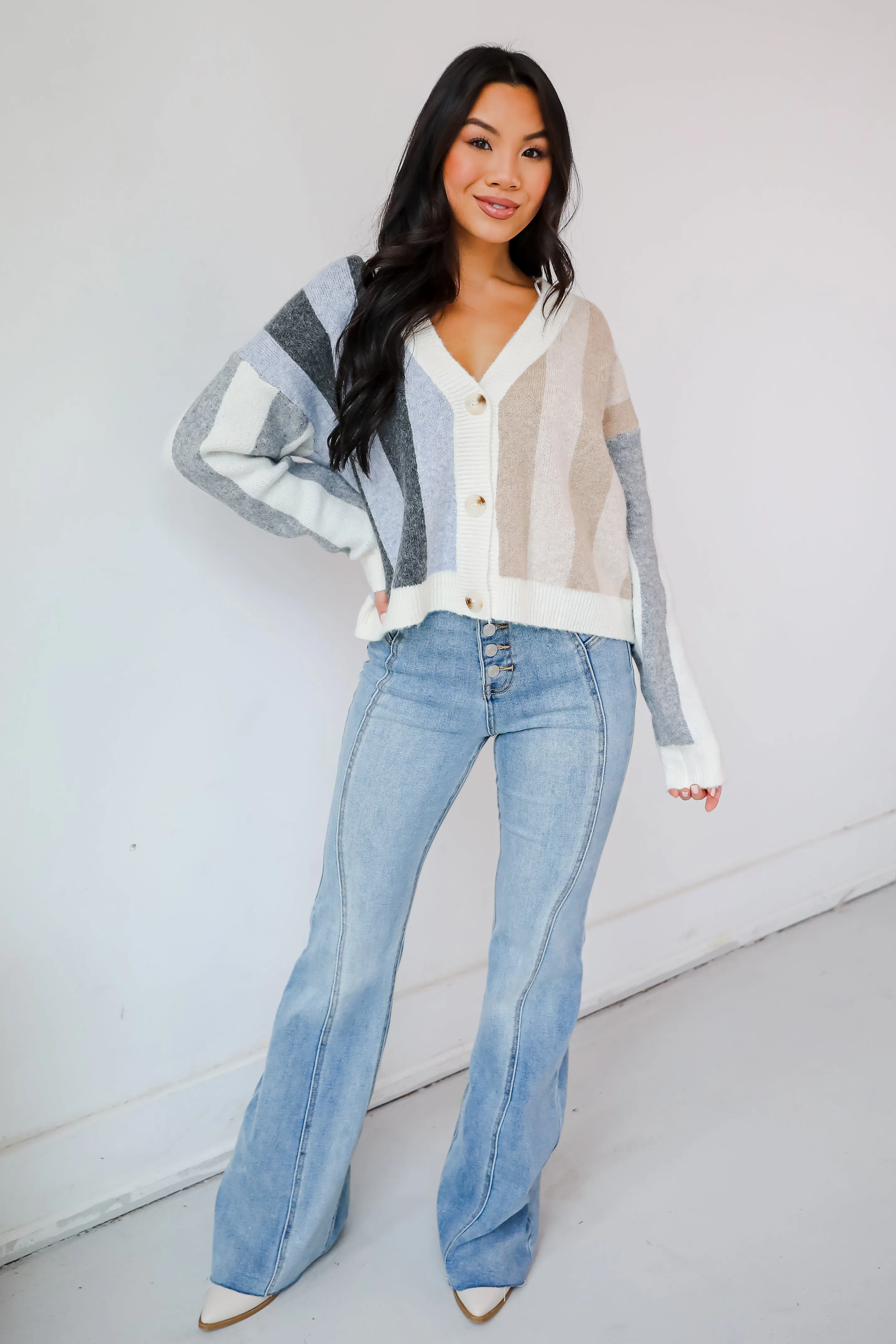 FINAL SALE - Classically Cozy Striped Color Block Sweater Cardigan