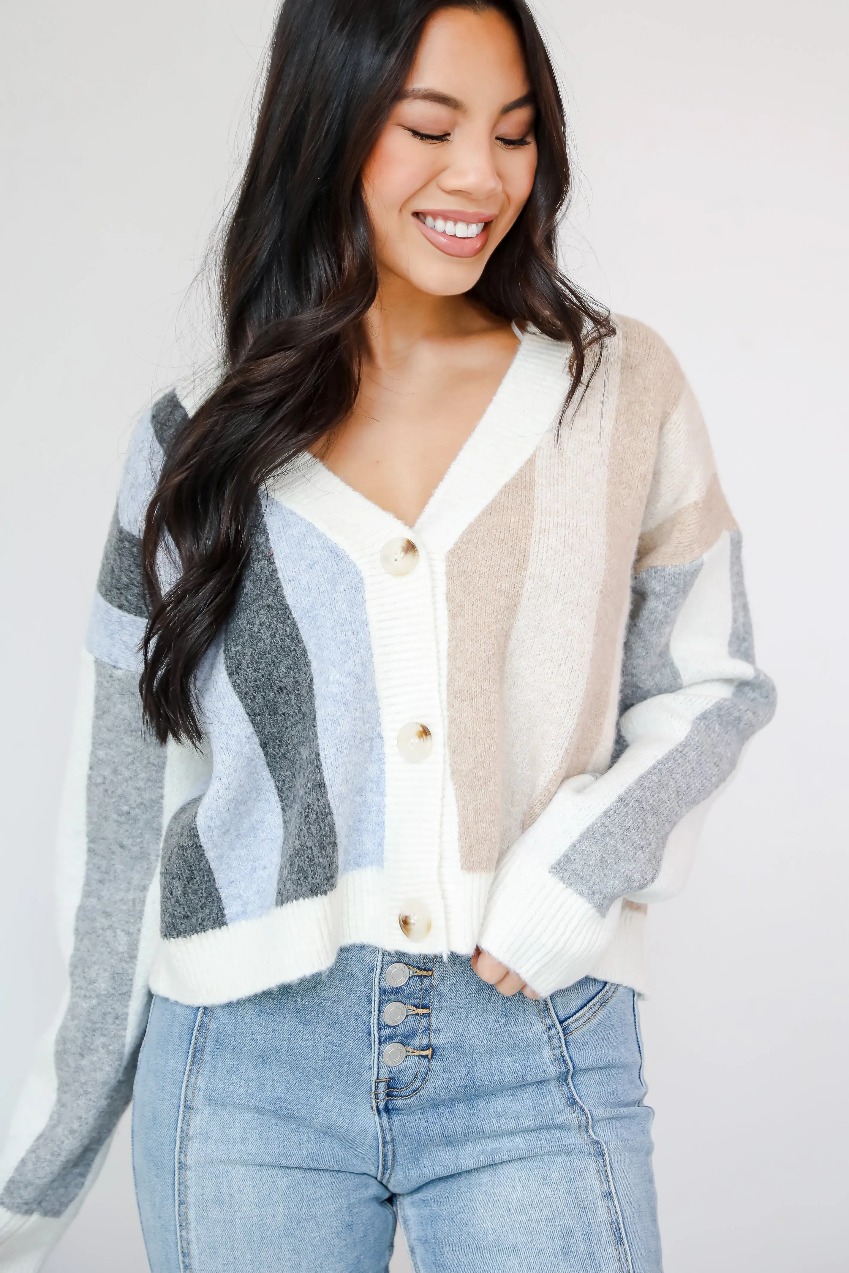 FINAL SALE - Classically Cozy Striped Color Block Sweater Cardigan