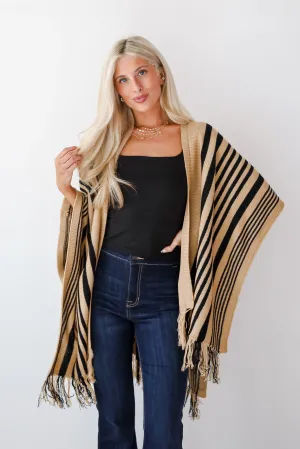 FINAL SALE - Comfy Concept Beige Striped Fringe Kimono - DOORBUSTER