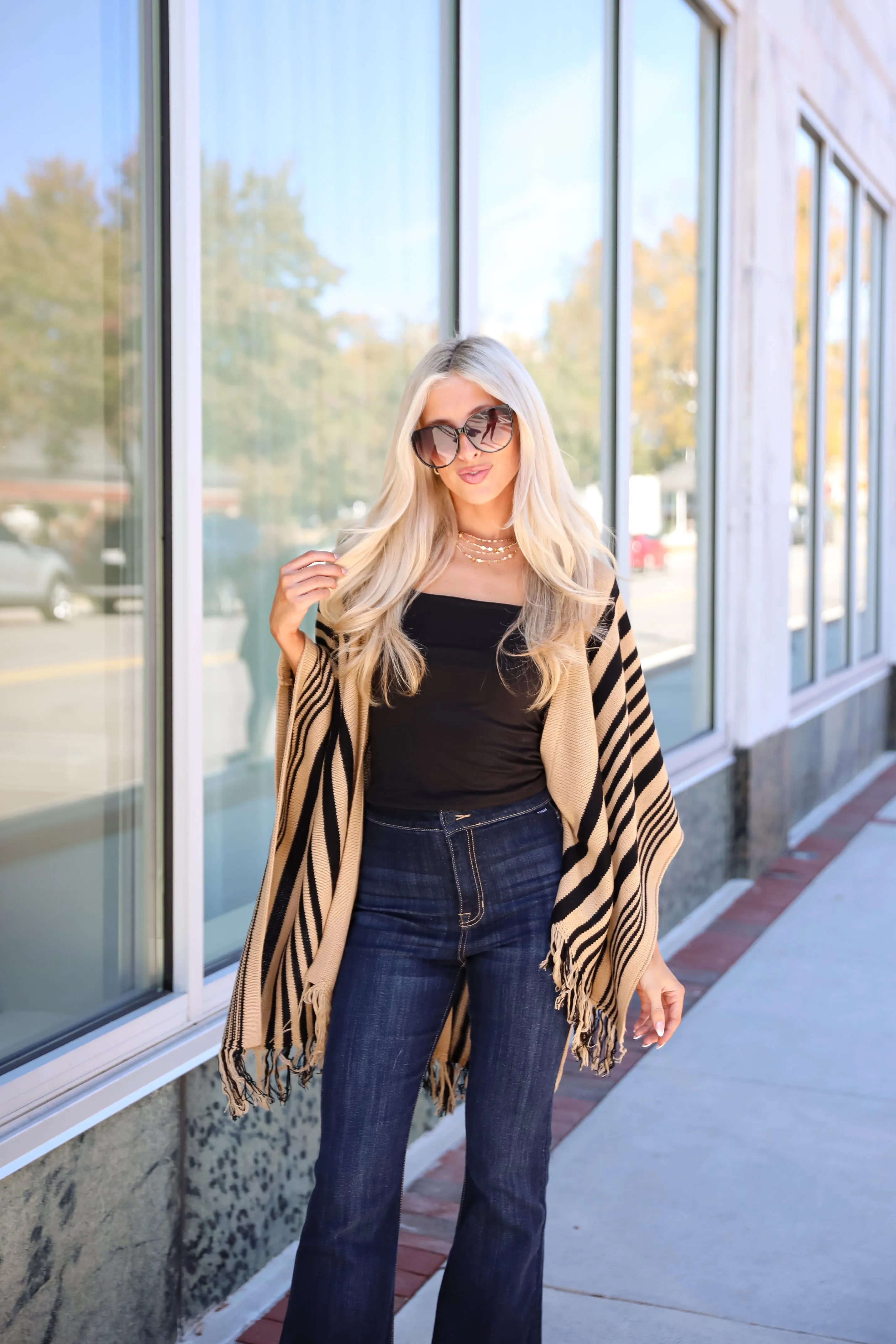 FINAL SALE - Comfy Concept Beige Striped Fringe Kimono - DOORBUSTER