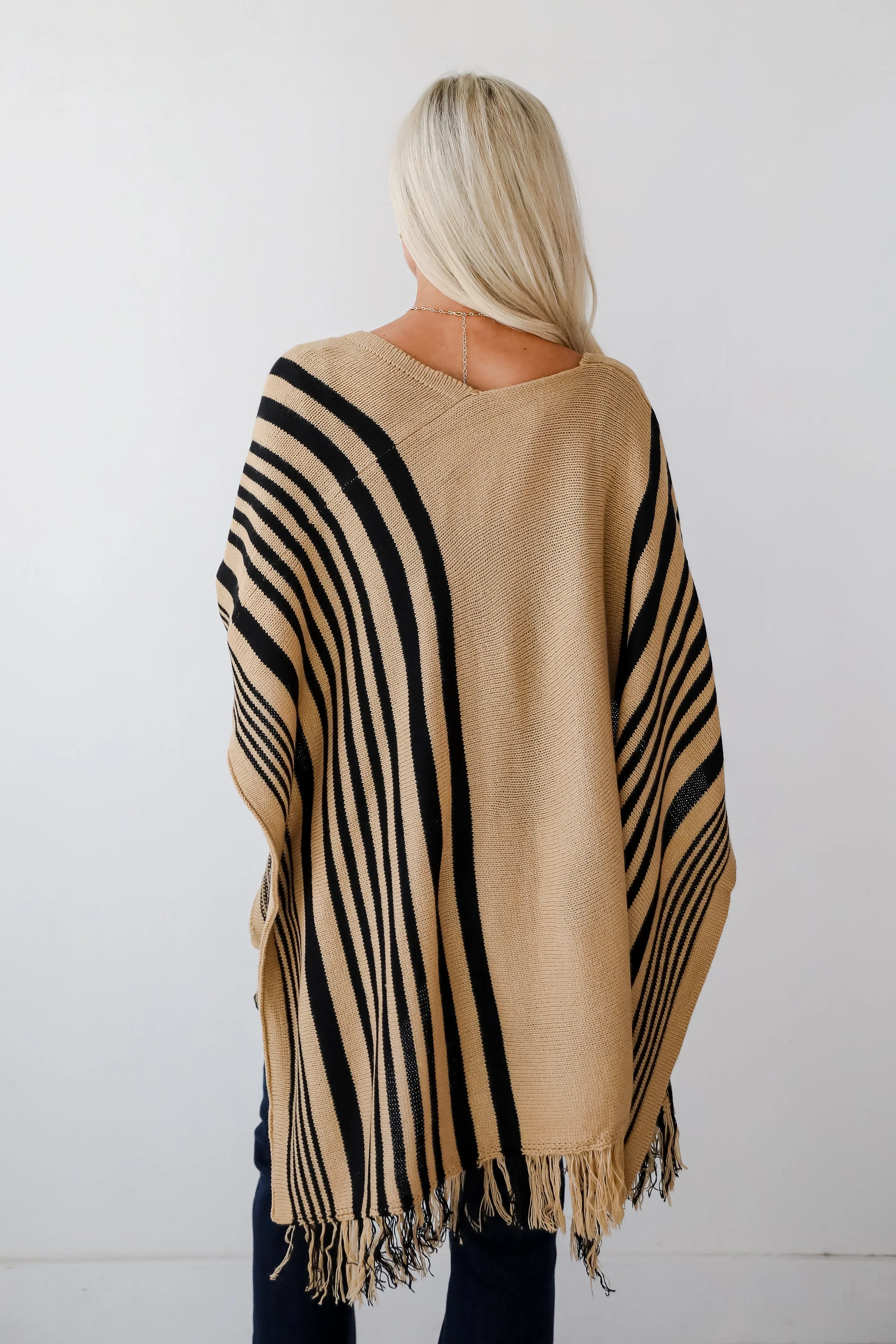 FINAL SALE - Comfy Concept Beige Striped Fringe Kimono - DOORBUSTER