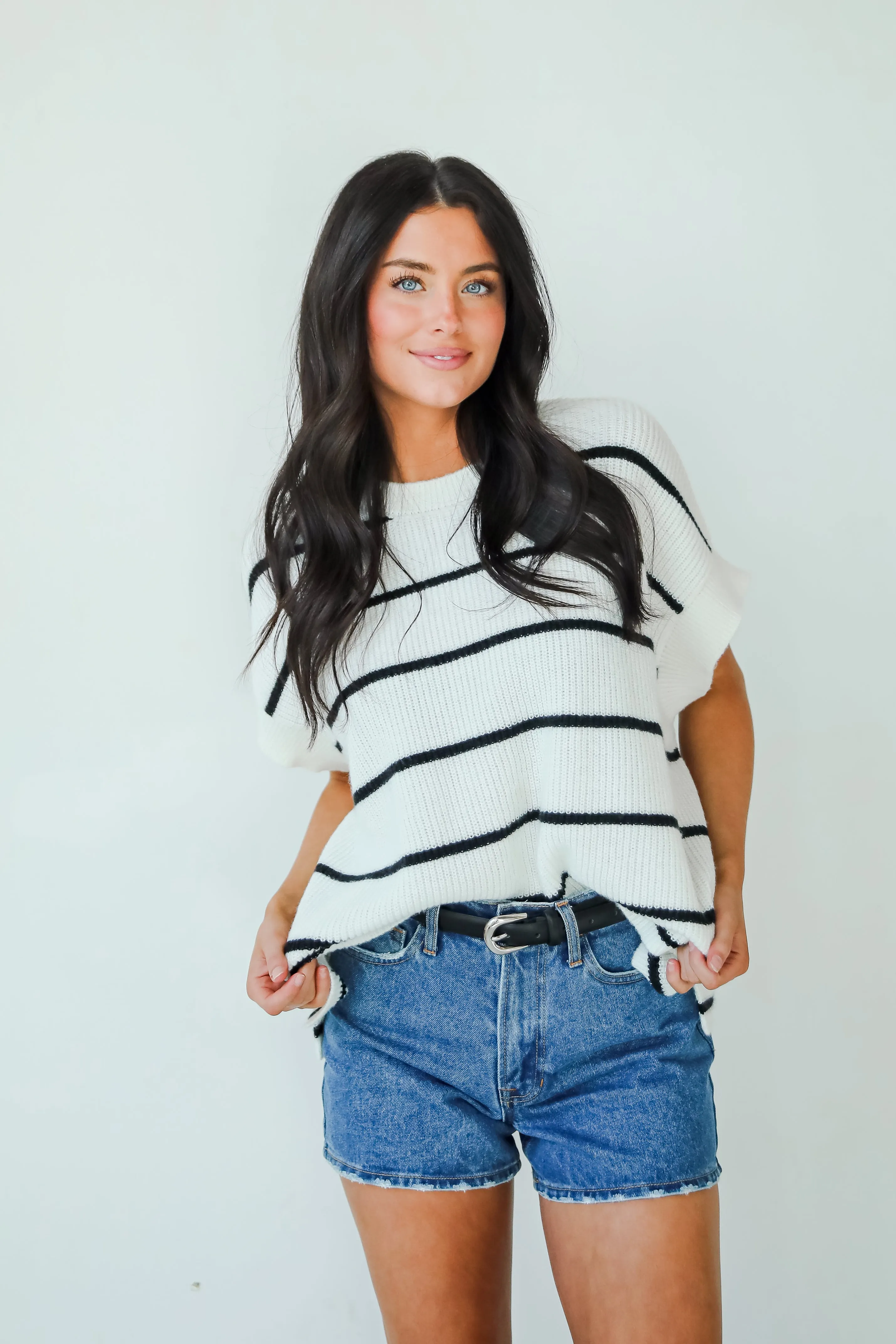 FINAL SALE - Completely Charming Ivory Striped Sweater Top