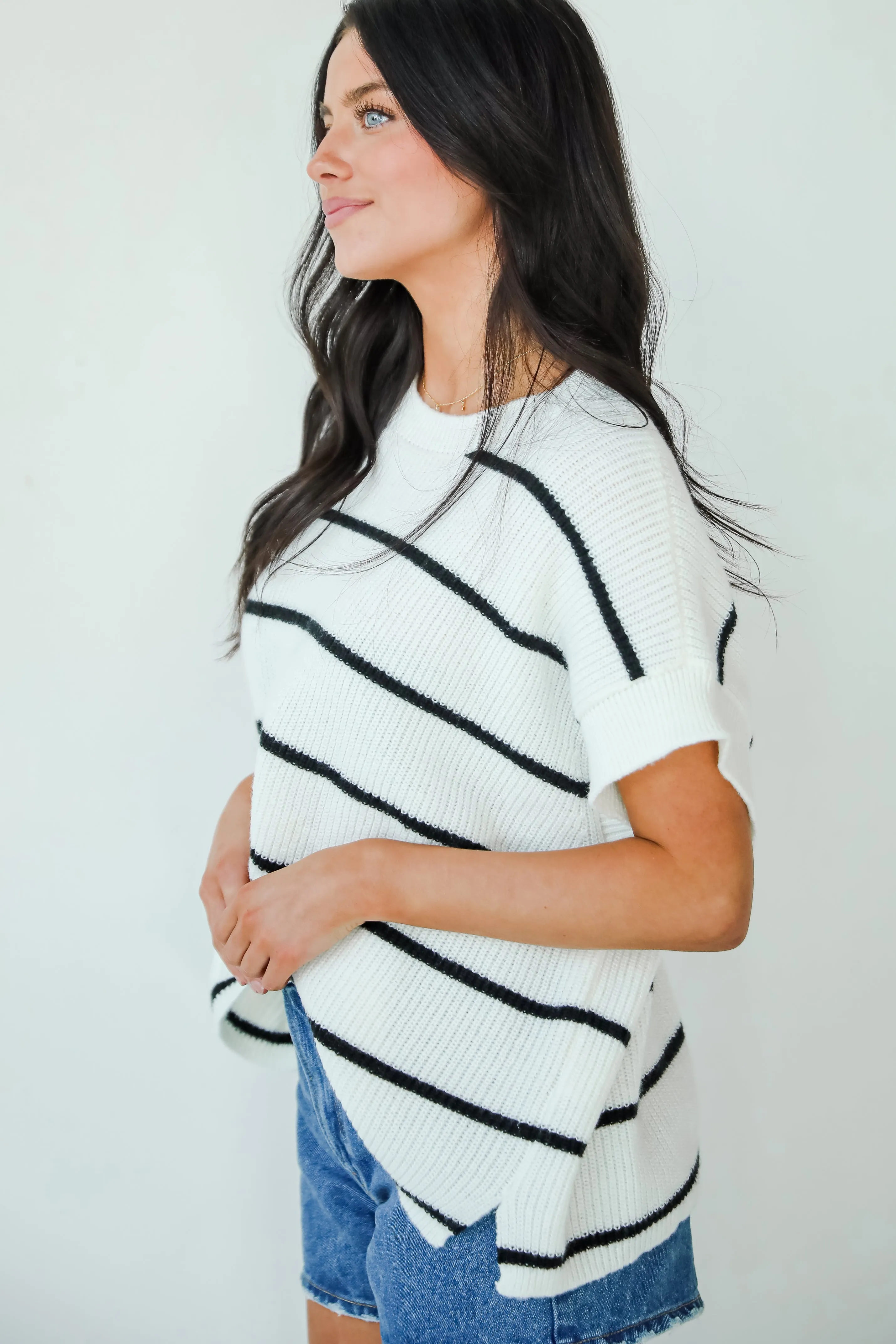 FINAL SALE - Completely Charming Ivory Striped Sweater Top