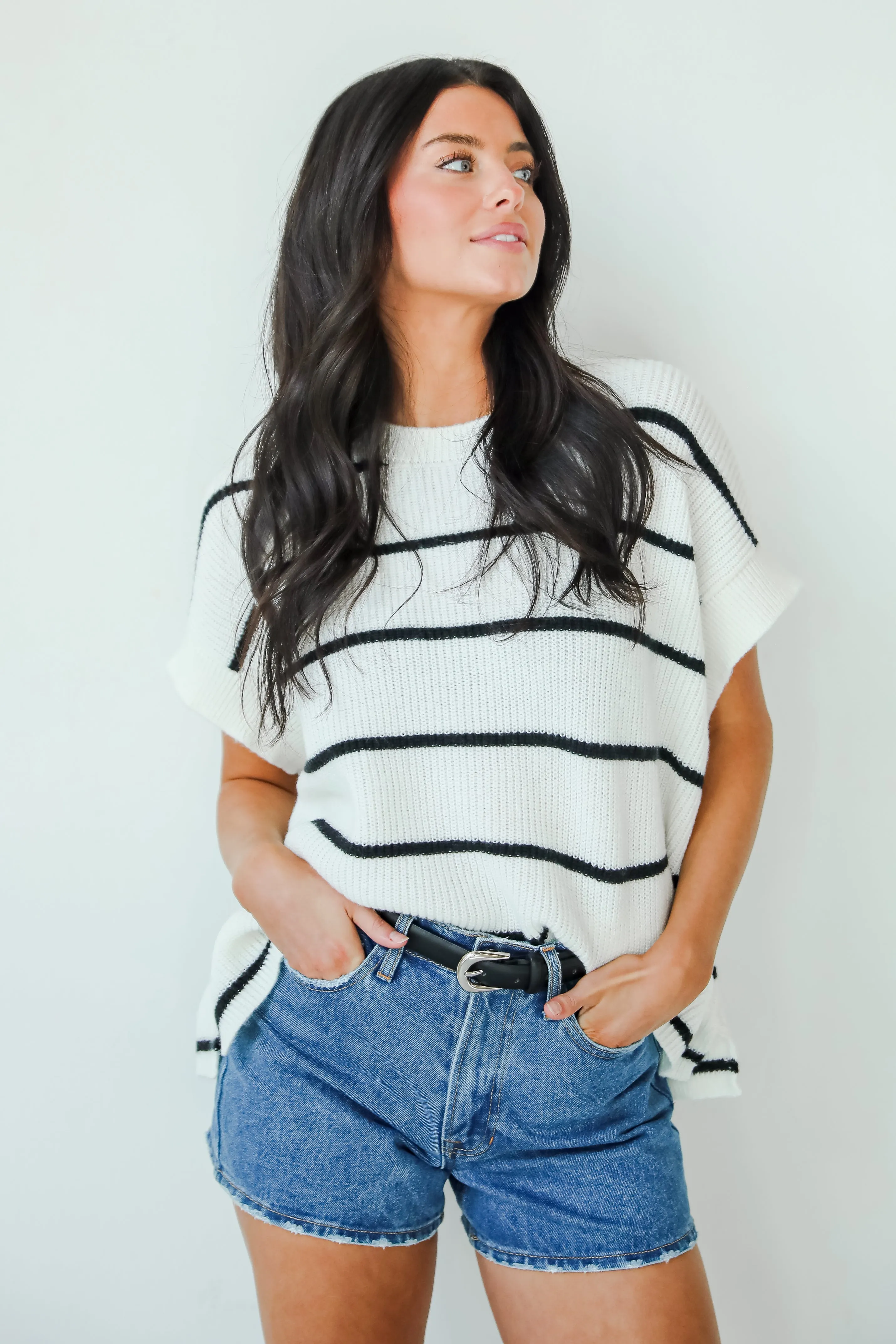 FINAL SALE - Completely Charming Ivory Striped Sweater Top