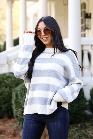 FINAL SALE - Coveted Coziness Heather Grey Oversized Striped Sweater